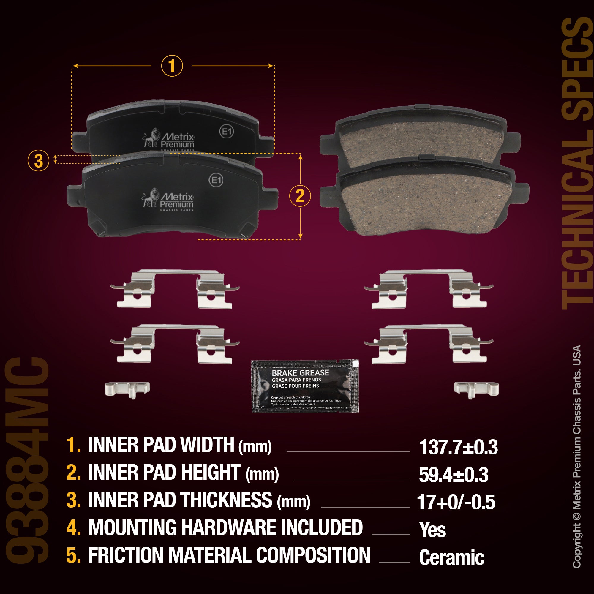Metrix Premium Front Disc Brake Pad Set 93884MC aftermarket car parts