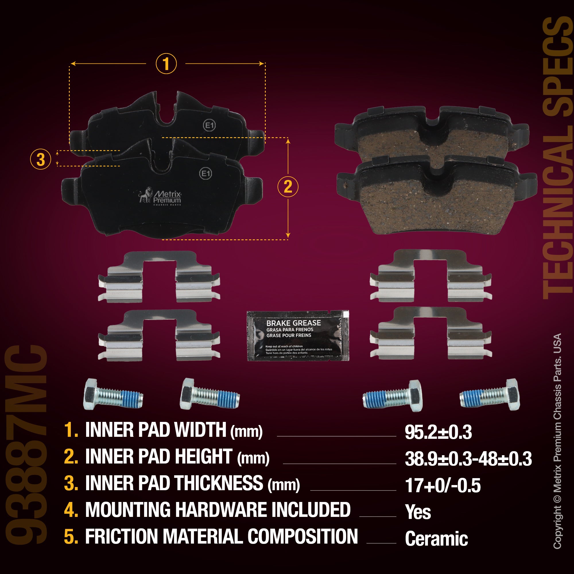Metrix Premium Chassis Parts Rear Disc Brake Pad Set 93887MC aftermarket car parts