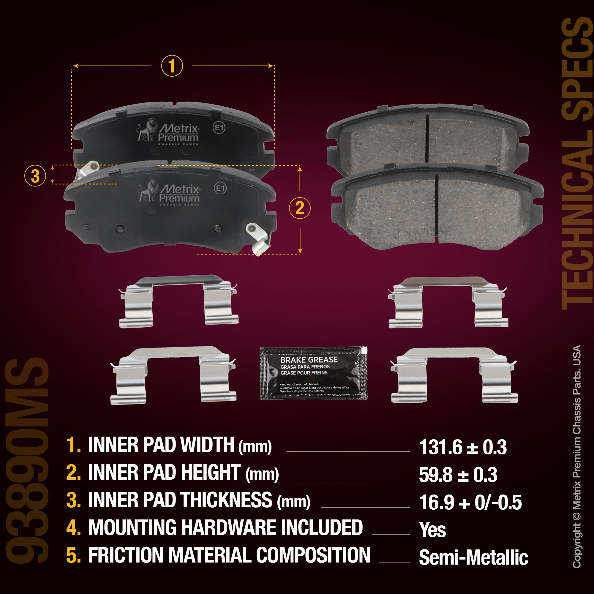Metrix Premium Chassis Parts Front Disc Brake Pad Set 93890MS aftermarket car parts
