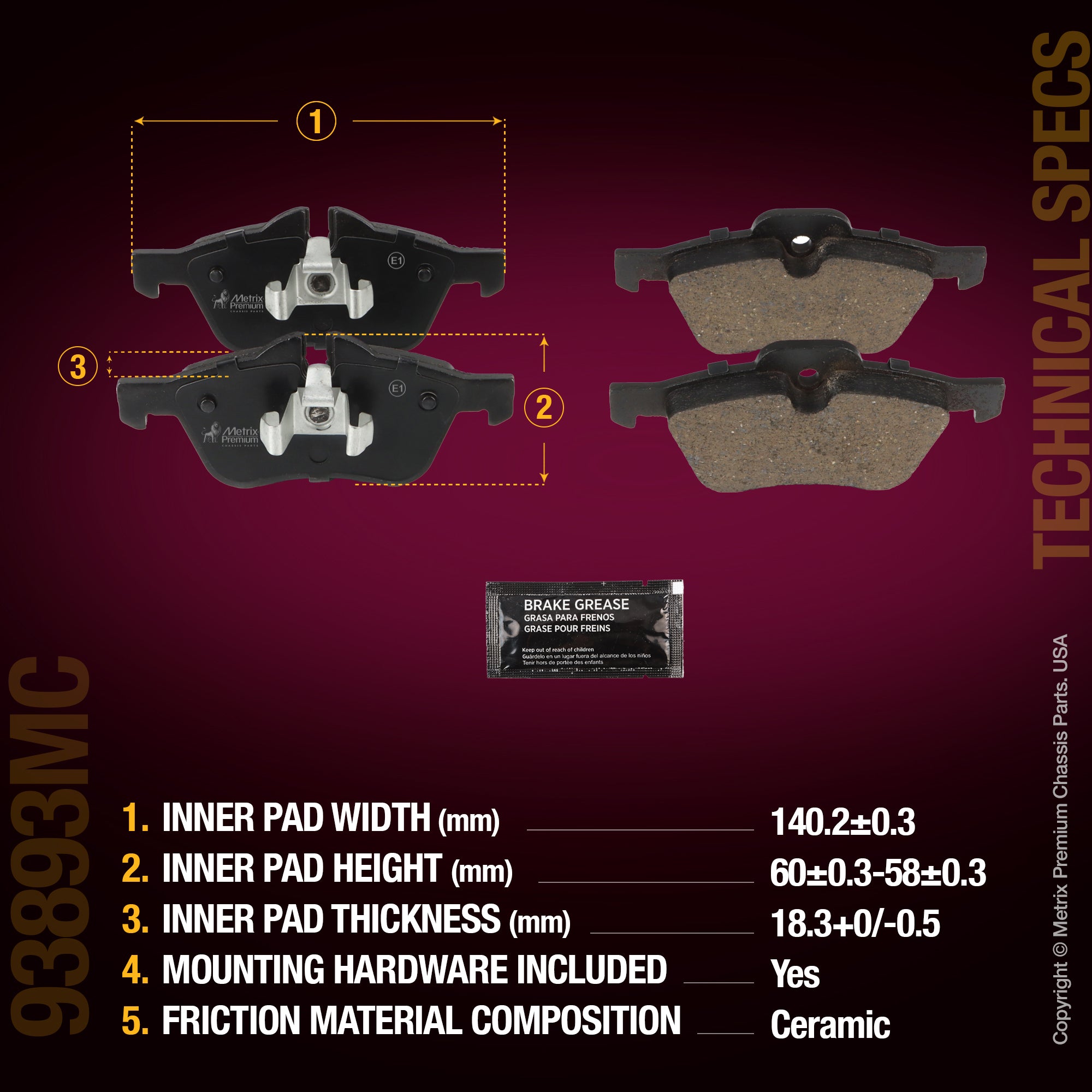 Metrix Premium Chassis Parts Front Disc Brake Pad Set 93893MC aftermarket car parts