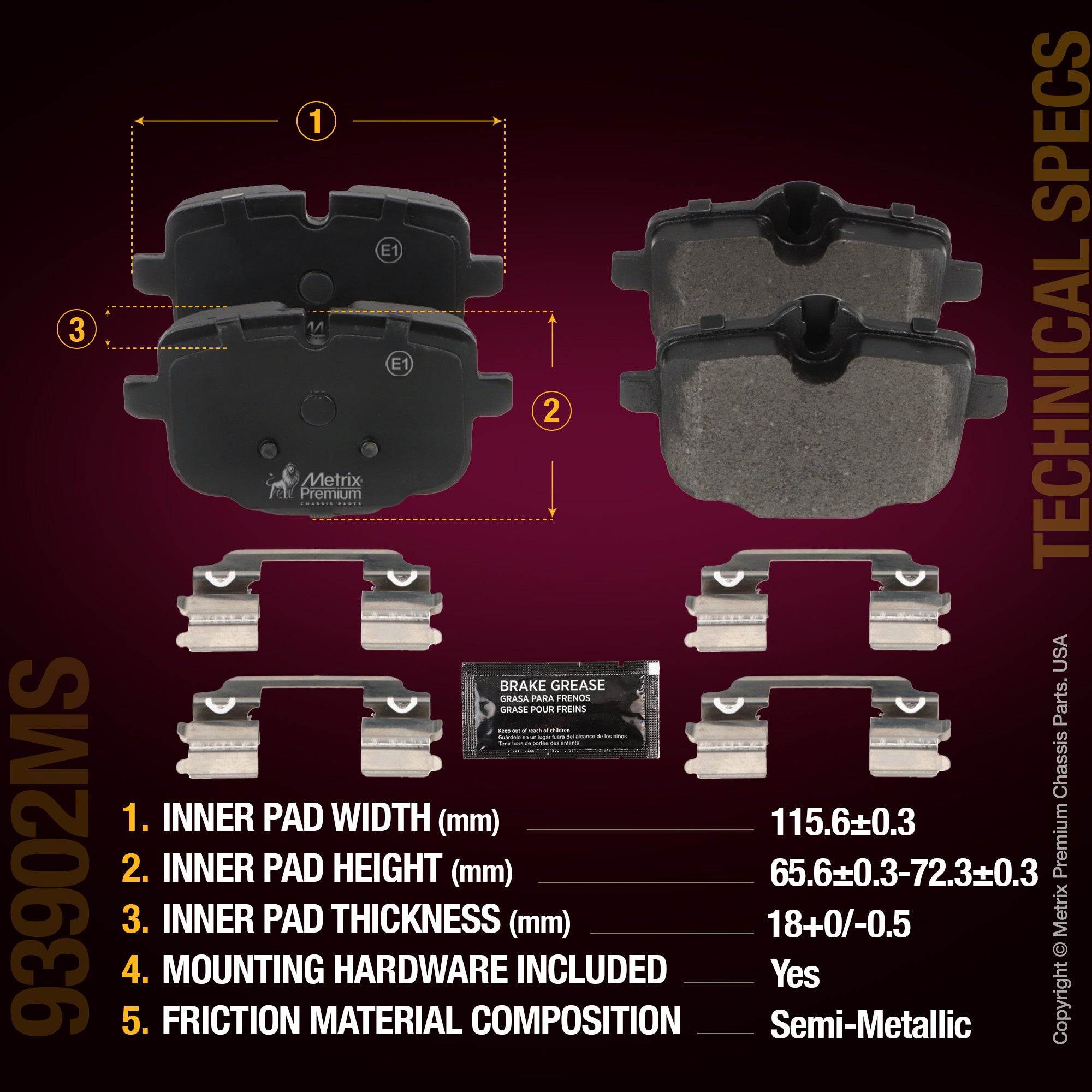 Metrix Premium Rear Disc Brake Pad Set 93902MS aftermarket car parts