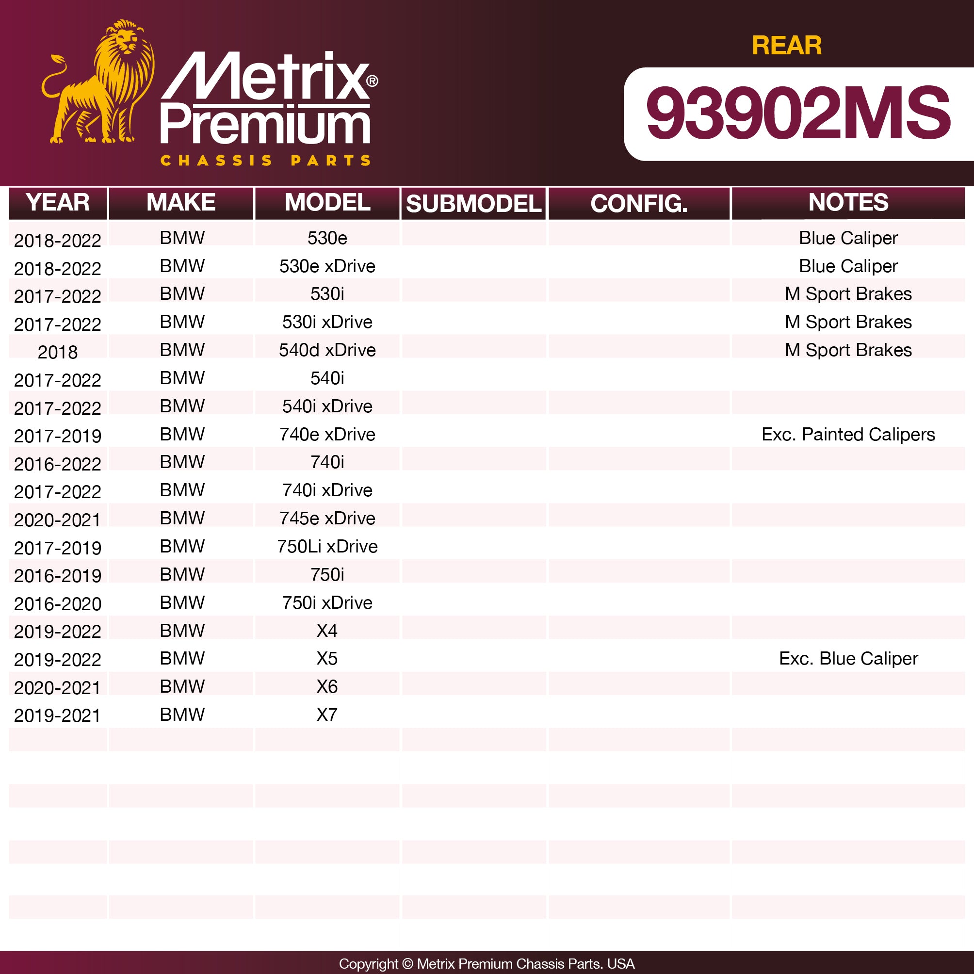 Metrix Premium Rear Disc Brake Pad Set 93902MS OEM fit spare parts
