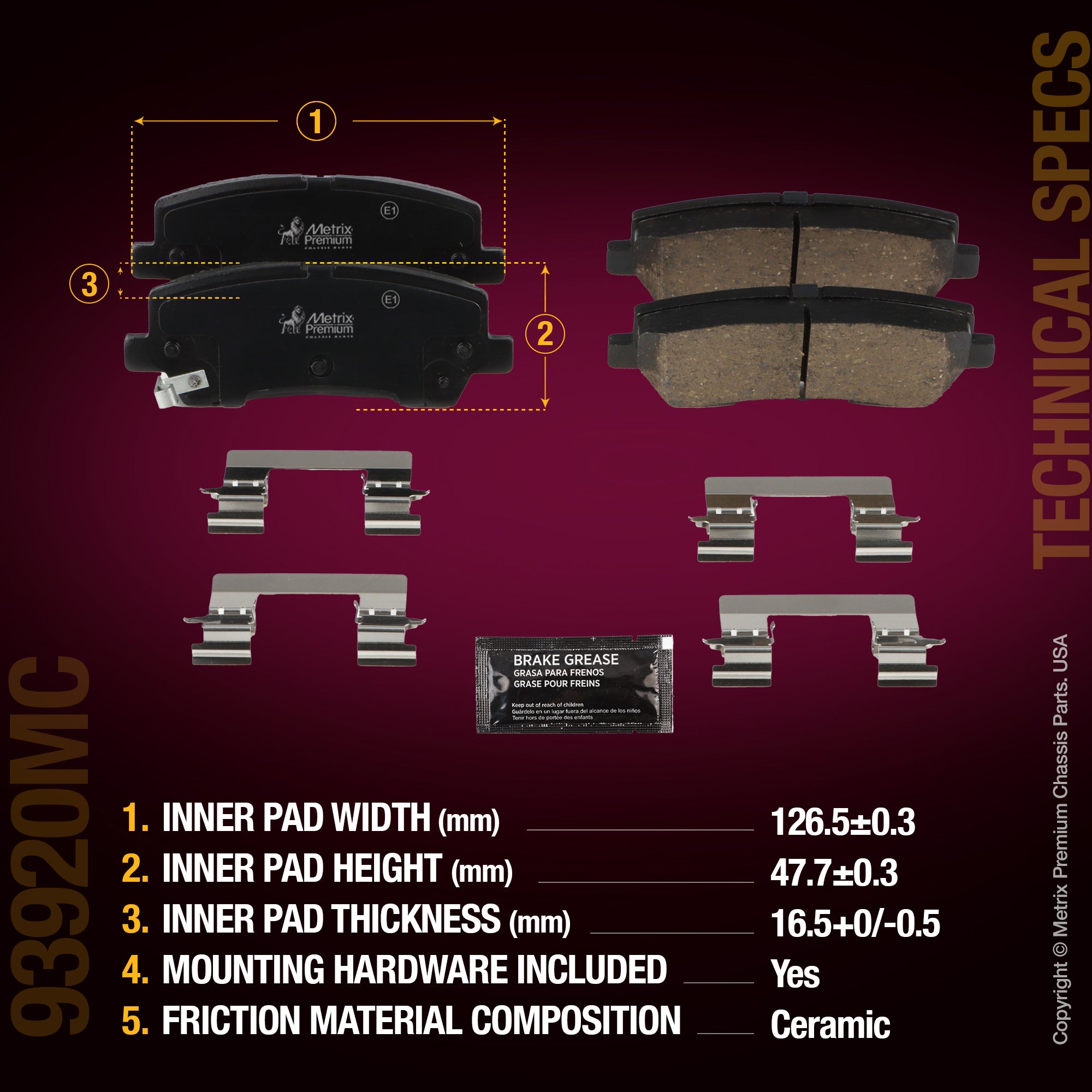 Metrix Premium Rear Disc Brake Pad Set 93920MC aftermarket car parts