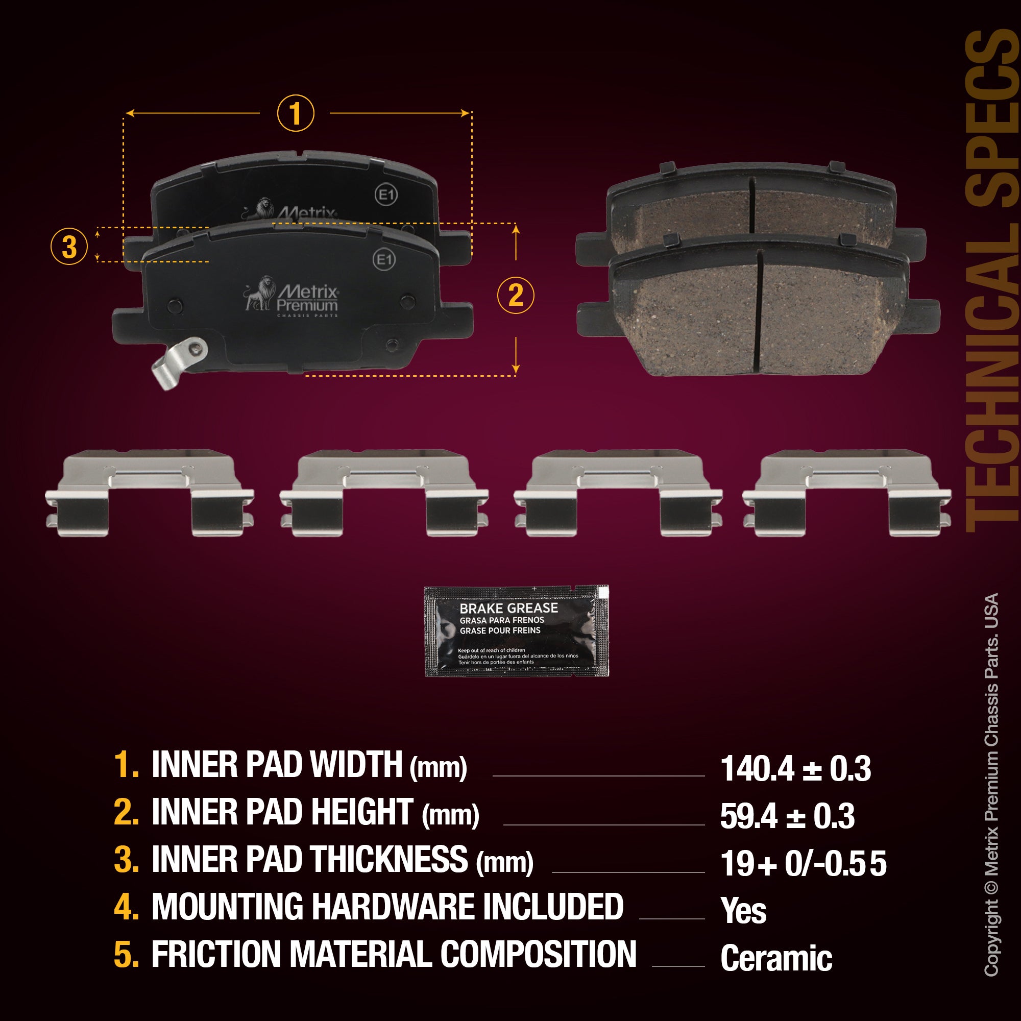 Metrix Premium Front Disc Brake Pad Set 93922MC aftermarket car parts