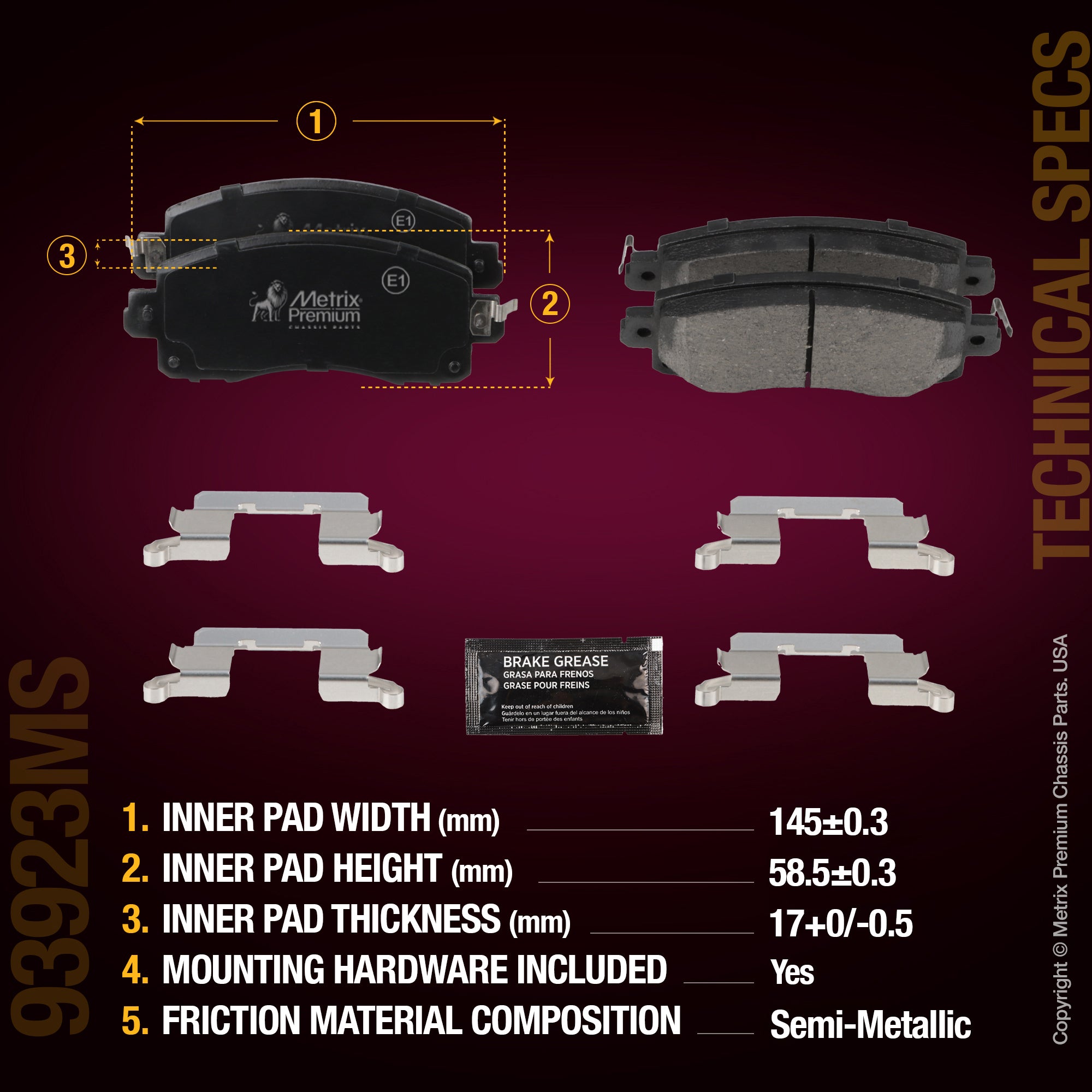 Metrix Premium Chassis Parts Front Disc Brake Pad Set 93923MS aftermarket car parts