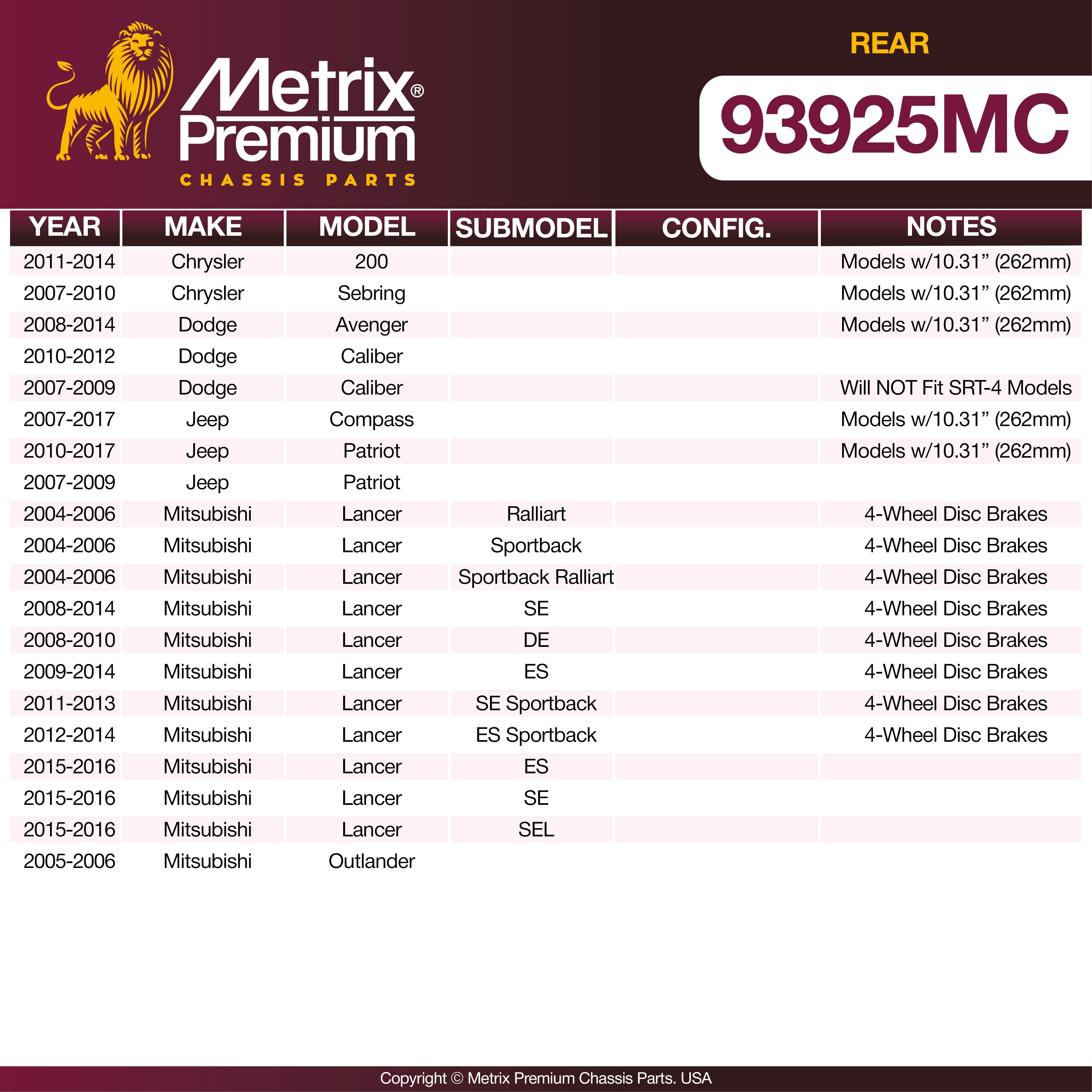 Metrix Premium Rear Disc Brake Pad Set 93925MC OEM fit spare parts