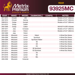 Metrix Premium Rear Disc Brake Pad Set 93925MC OEM fit spare parts