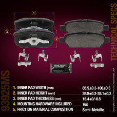 Metrix Premium Chassis Parts Rear Disc Brake Pad Set 93925MS aftermarket car parts
