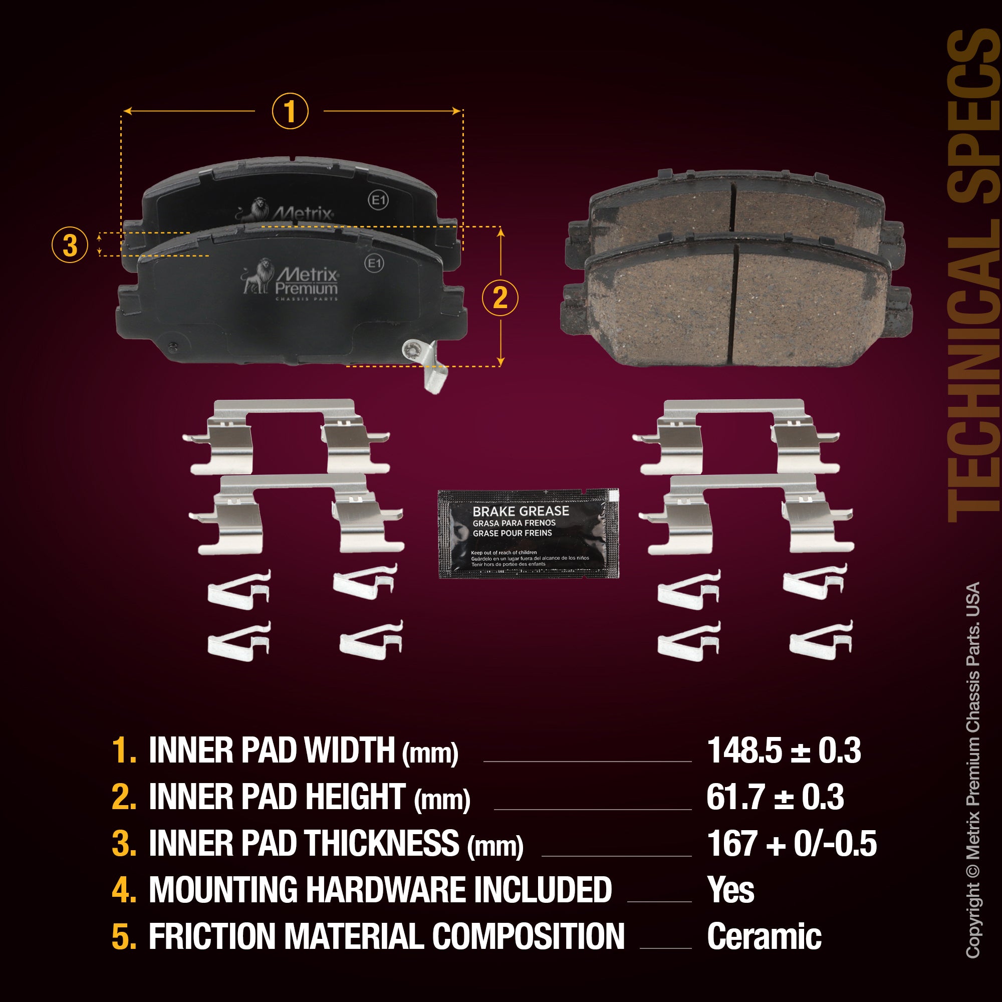 Metrix Premium Front Disc Brake Pad Set 93927MC aftermarket car parts