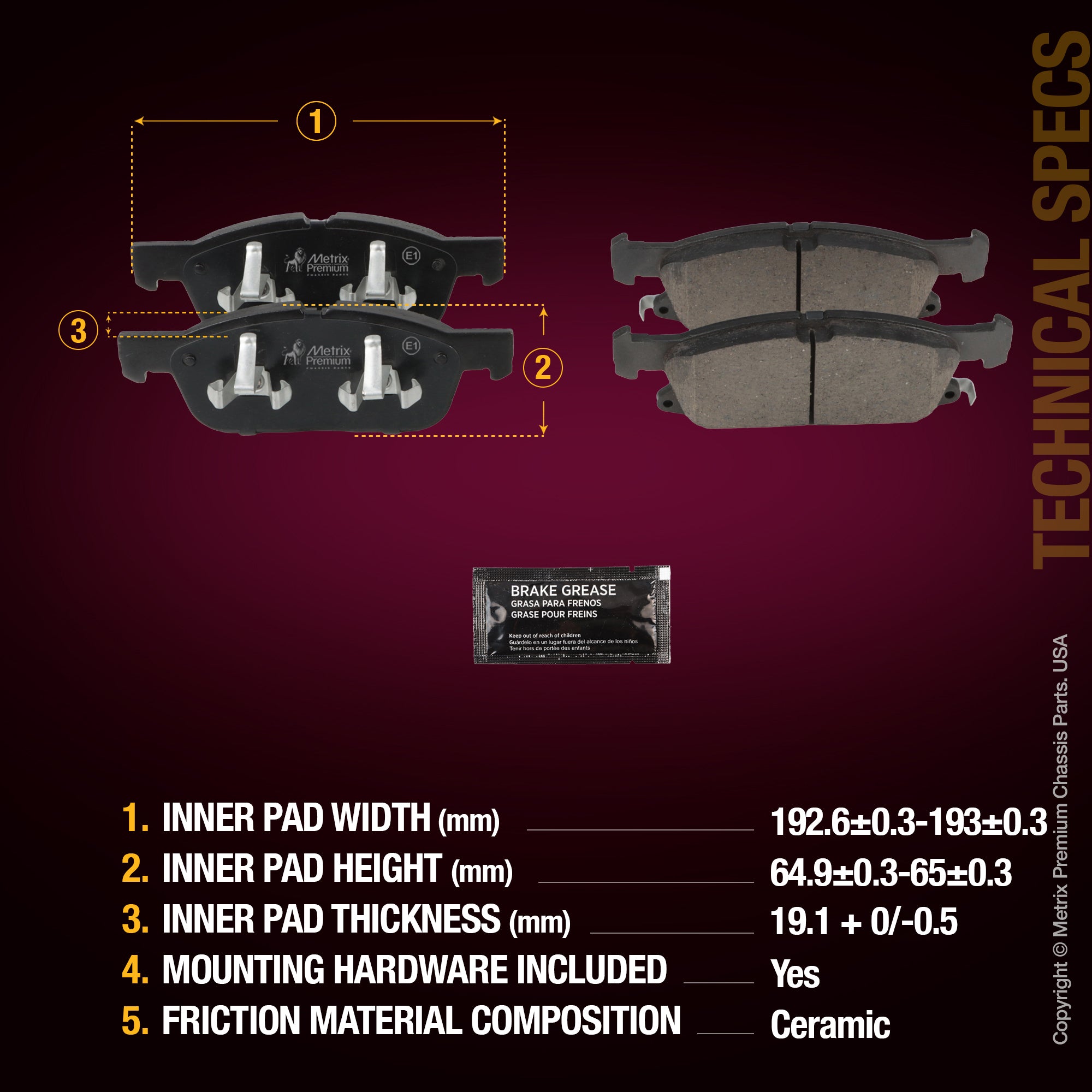 Metrix Premium Front Disc Brake Pad Set 93931MC aftermarket car parts