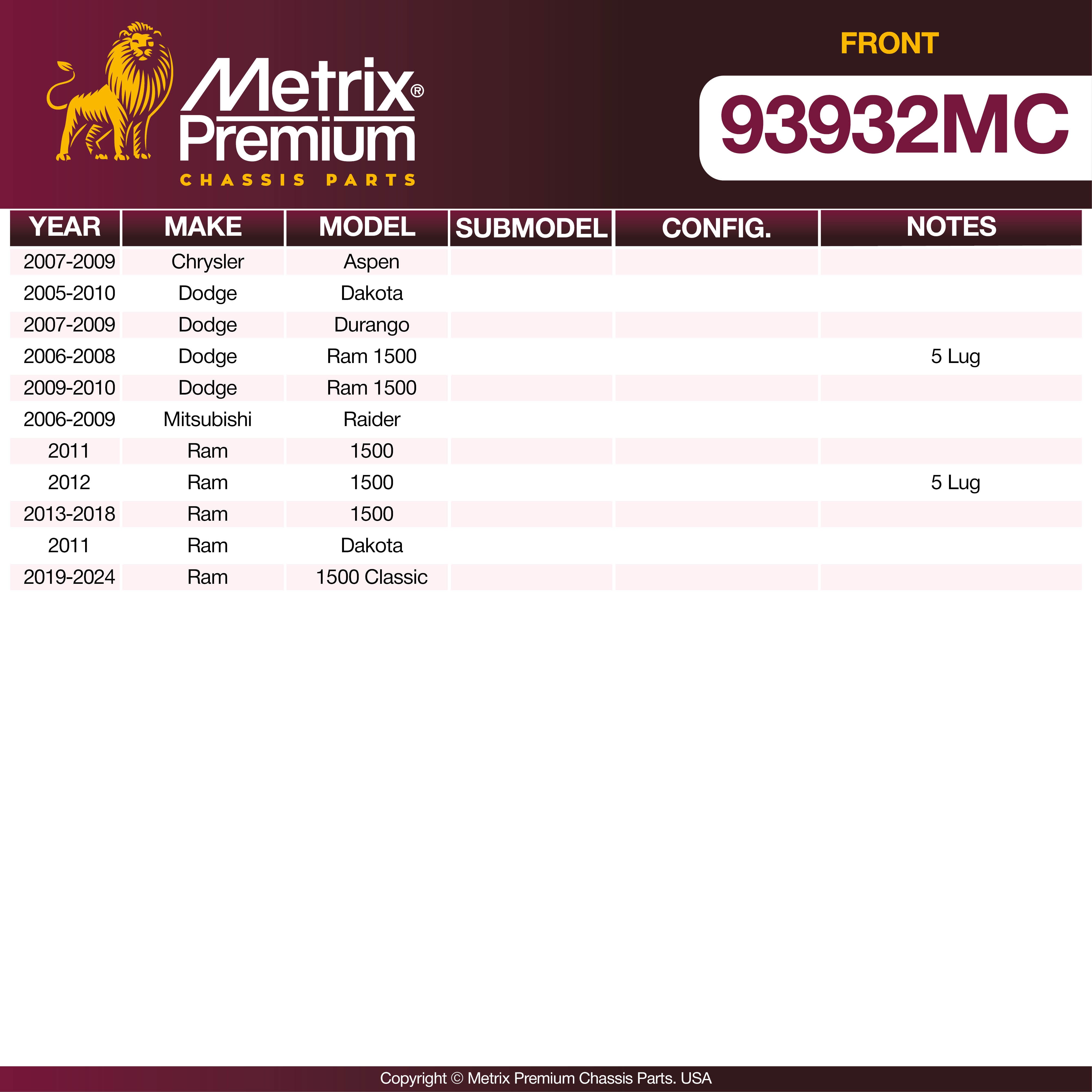 Metrix Premium Front Disc Brake Pad Set 93932MC OEM fit spare parts