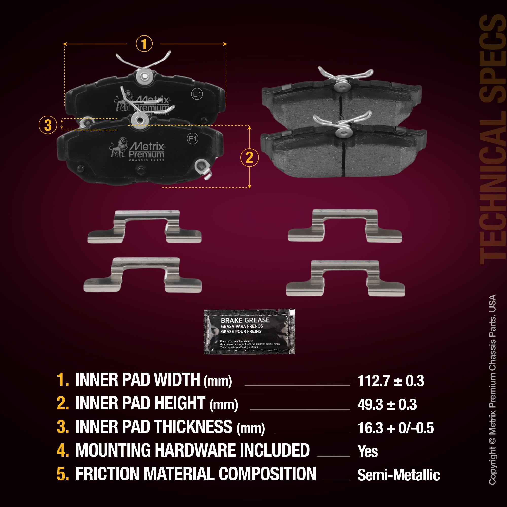 Metrix Premium Rear Disc Brake Pad Set 93937MS aftermarket car parts