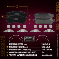 Metrix Premium Chassis Parts Front Disc Brake Pad Set 93938MS aftermarket car parts