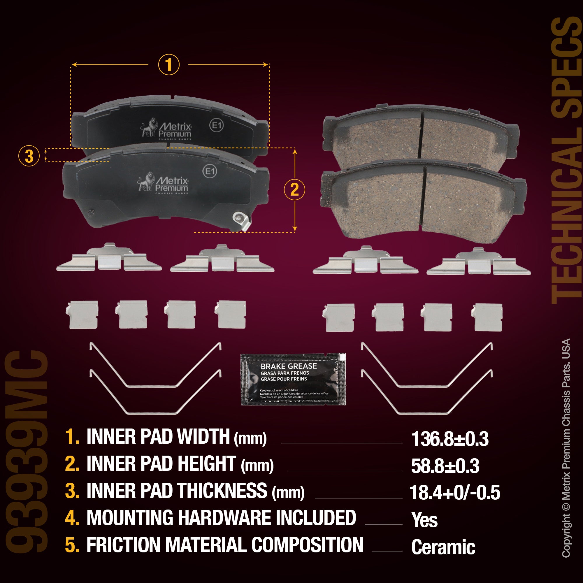 Metrix Premium Front Disc Brake Pad Set 93939MC aftermarket car parts