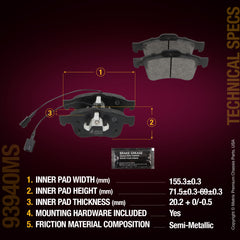 Metrix Premium Chassis Parts Front Disc Brake Pad Set 93940MS aftermarket car parts