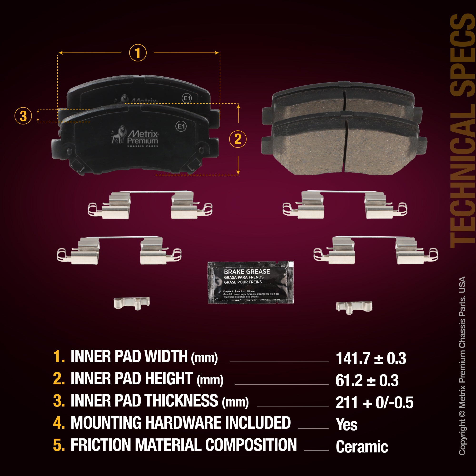 Metrix Premium Chassis Parts Front Disc Brake Pad Set 93942MC OEM fit auto parts