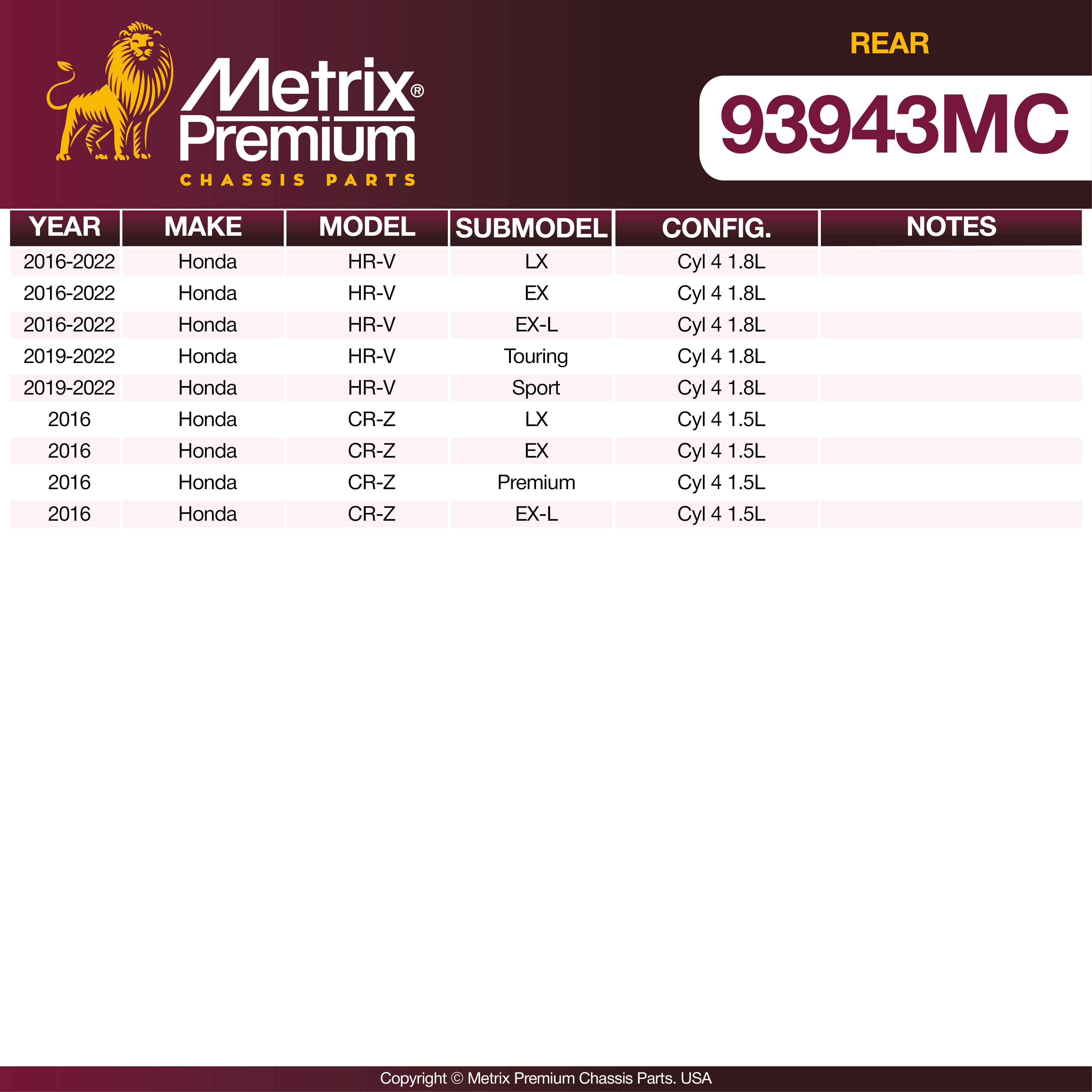 Metrix Premium Rear Disc Brake Pad Set 93943MC OEM fit spare parts