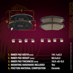 Metrix Premium 3 PC Front Ceramic Disc Brake Pad Set & Vented Brake Rotor Kit 96309MT Dimensions
