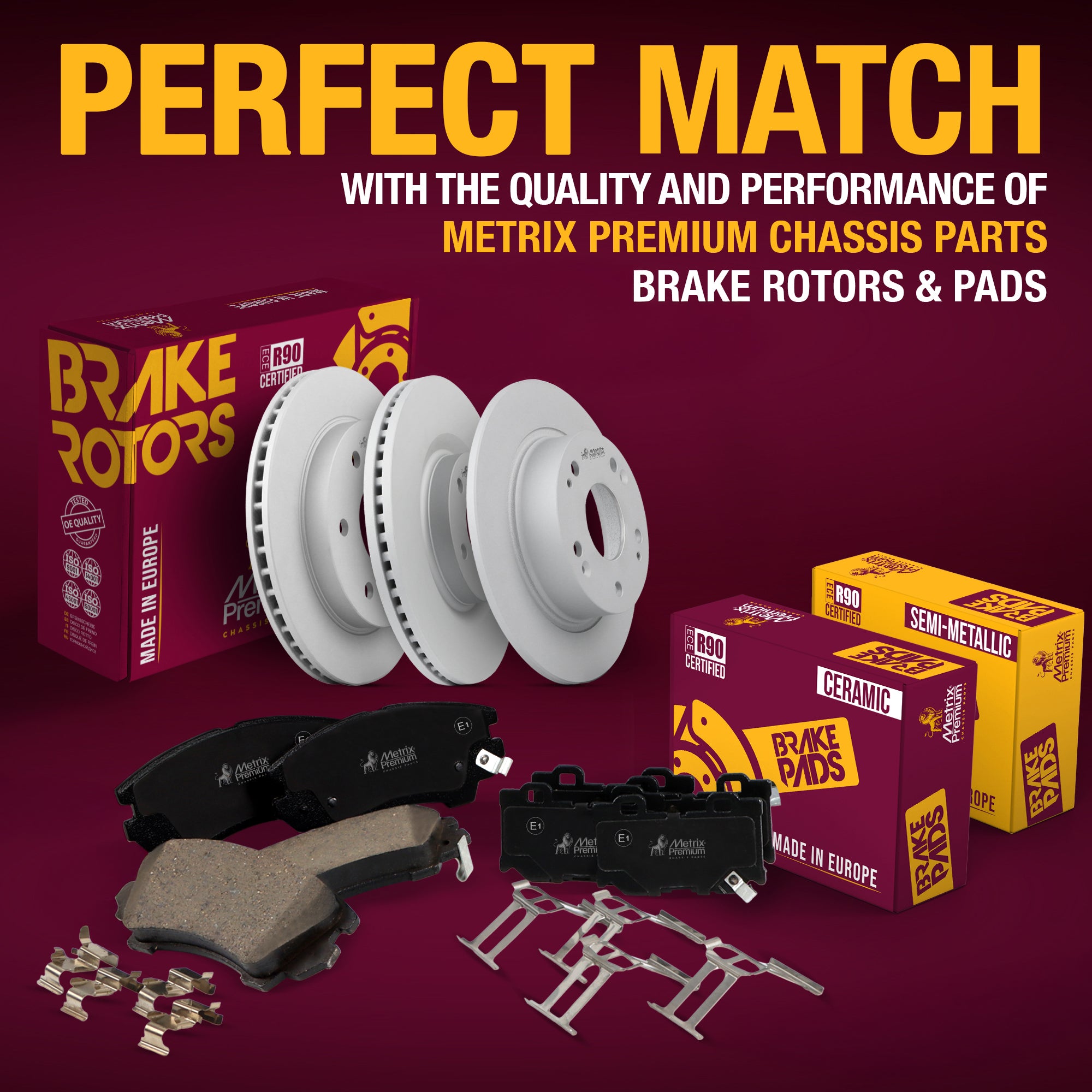 Metrix Premium 3 PC Front Ceramic Disc Brake Pad Set & Vented Brake Rotor Kit 96309MT Premium Brake Parts