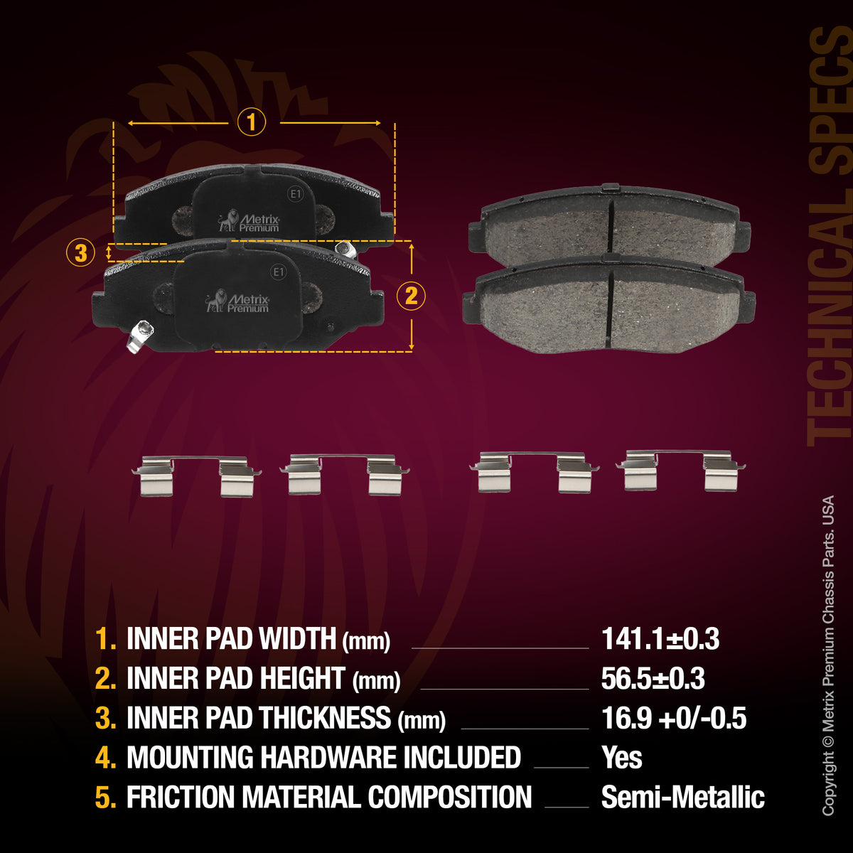 Metrix Premium 6 PC Front & Rear Brake Rotor & Semi-Metallic Disc Brake Pad Kit 95964MT Dimensions