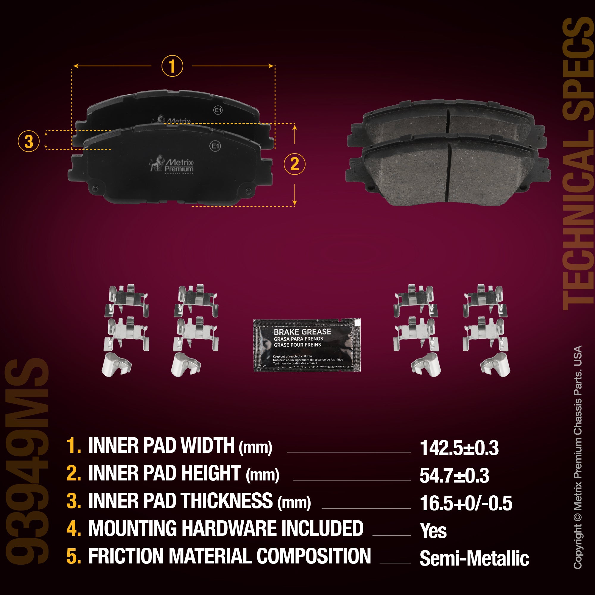 Metrix Premium Chassis Parts Front Disc Brake Pad Set 93949MS aftermarket car parts