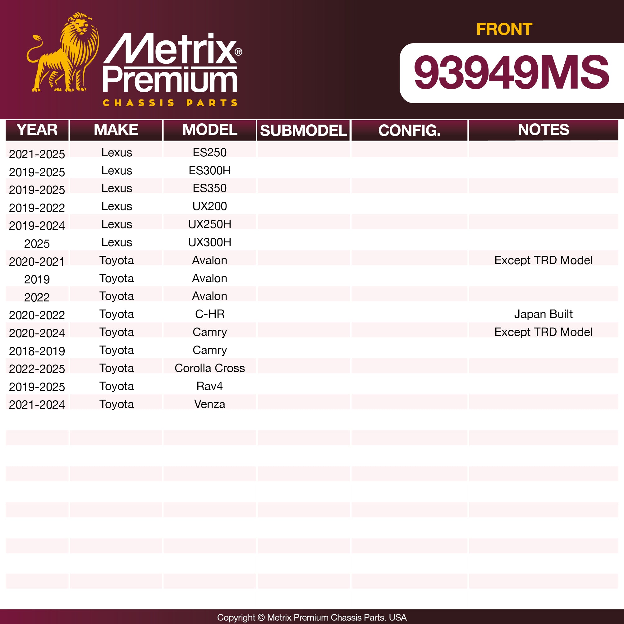 Metrix Premium Chassis Parts  suspension steering brake parts