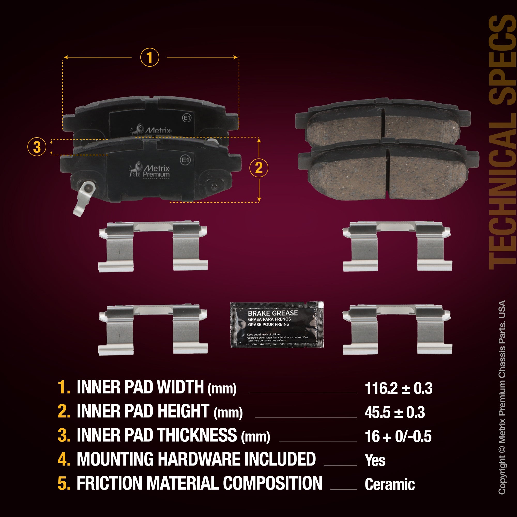 Metrix Premium Rear Disc Brake Pad Set 93950MC aftermarket car parts