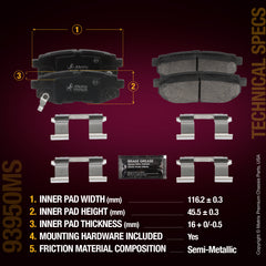Metrix Premium Chassis Parts Rear Disc Brake Pad Set 93950MS aftermarket car parts
