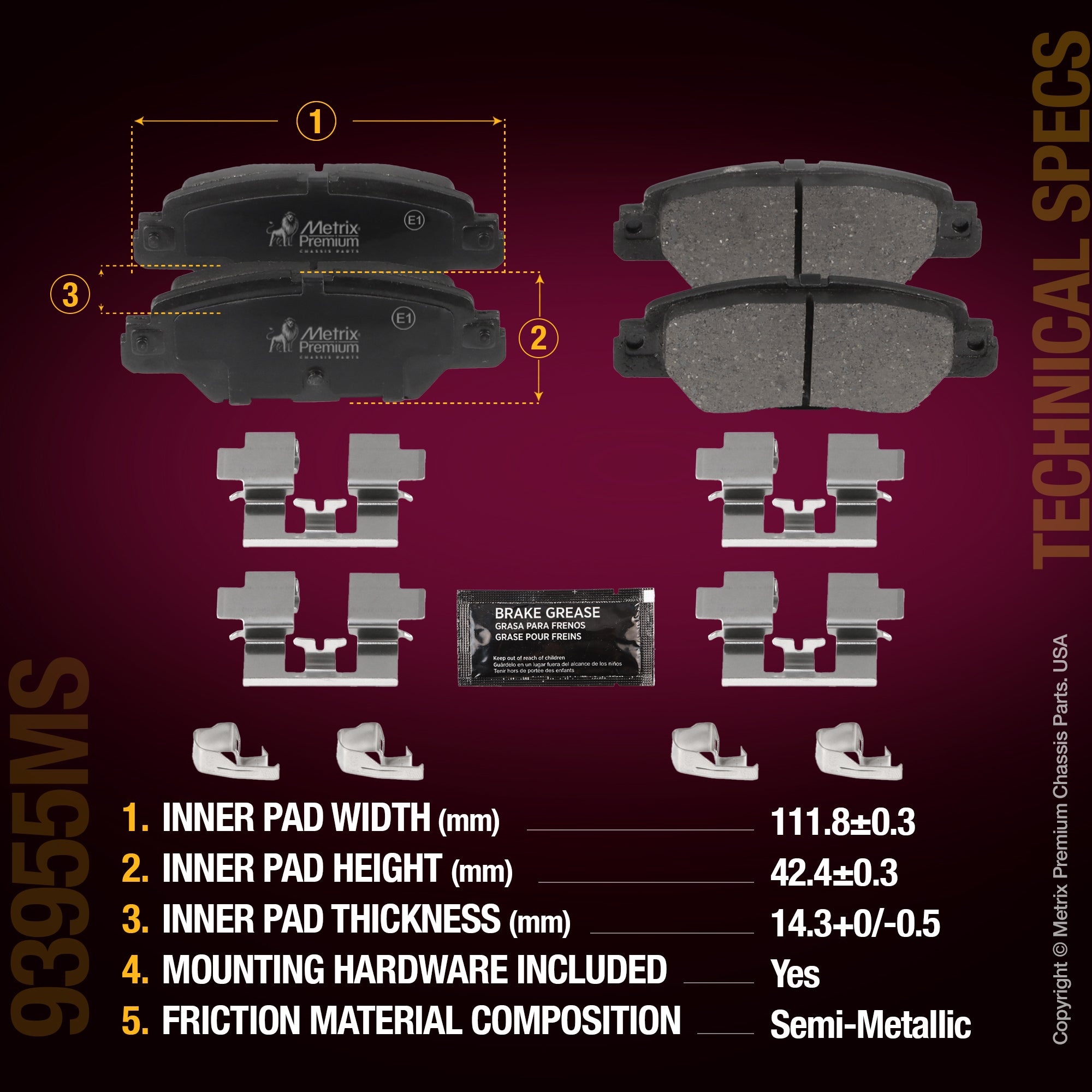 Metrix Premium Chassis Parts Rear Disc Brake Pad Set 93955MS aftermarket car parts