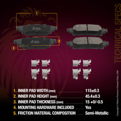 Metrix Premium Rear Semi-Metallic Disc Brake Pad Set 93956MS OEM fit spare parts