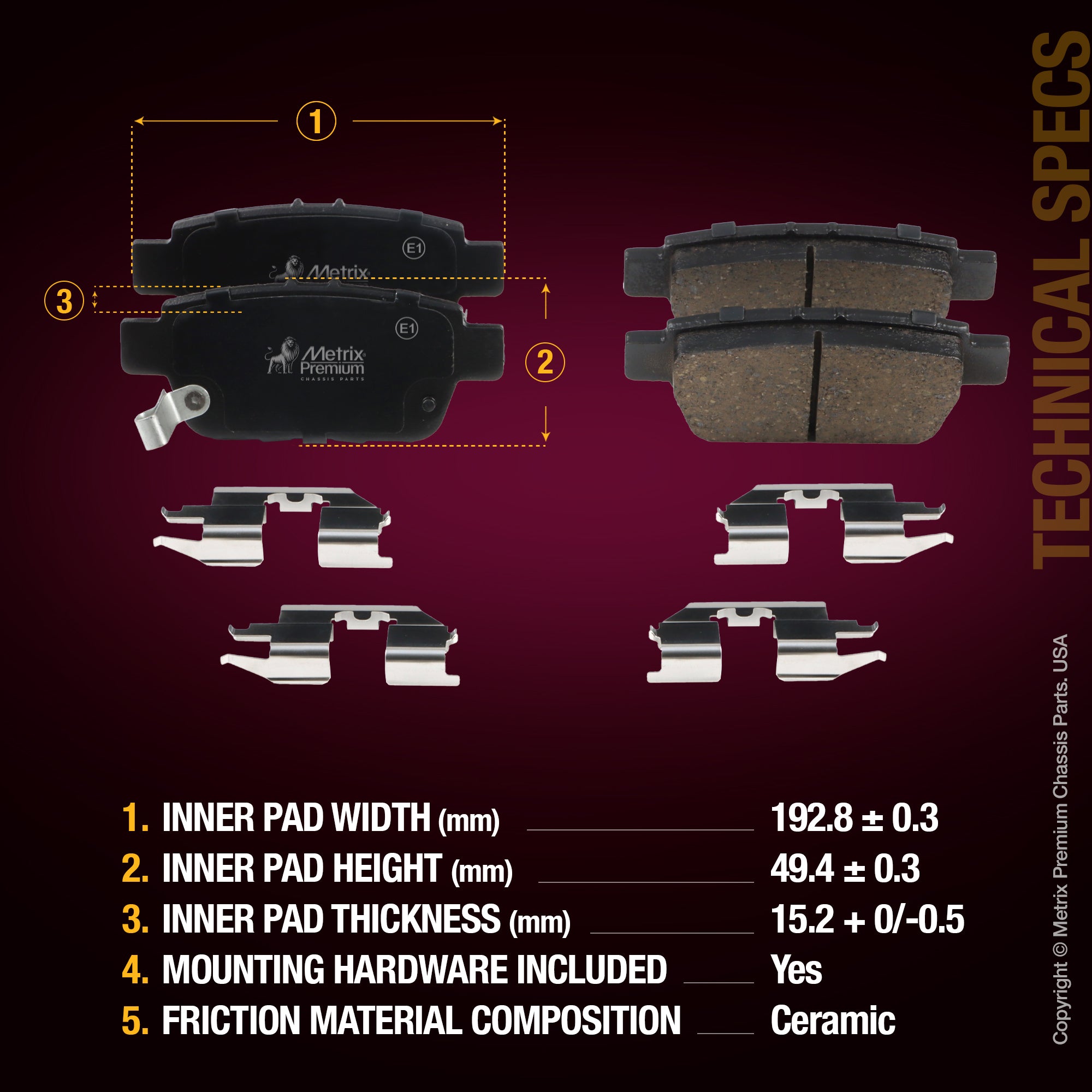 Metrix Premium Rear Disc Brake Pad Set 93958MC aftermarket car parts
