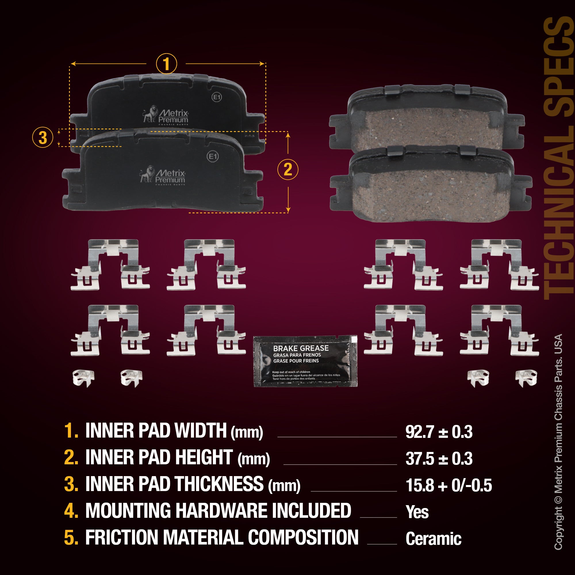 Metrix Premium Rear Disc Brake Pad Set 93960MC aftermarket car parts