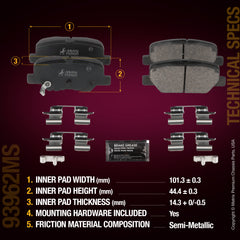 Metrix Premium Chassis Parts Rear Disc Brake Pad Set 93962MS aftermarket car parts