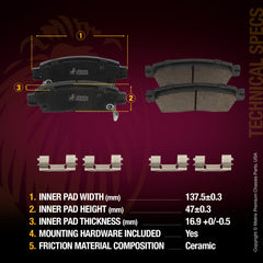 Metrix Premium Rear Ceramic Disc Brake Pad Set 93965MC OEM fit spare parts