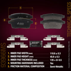 Metrix Premium Chassis Parts Rear Disc Brake Pad Set 93966MS aftermarket car parts
