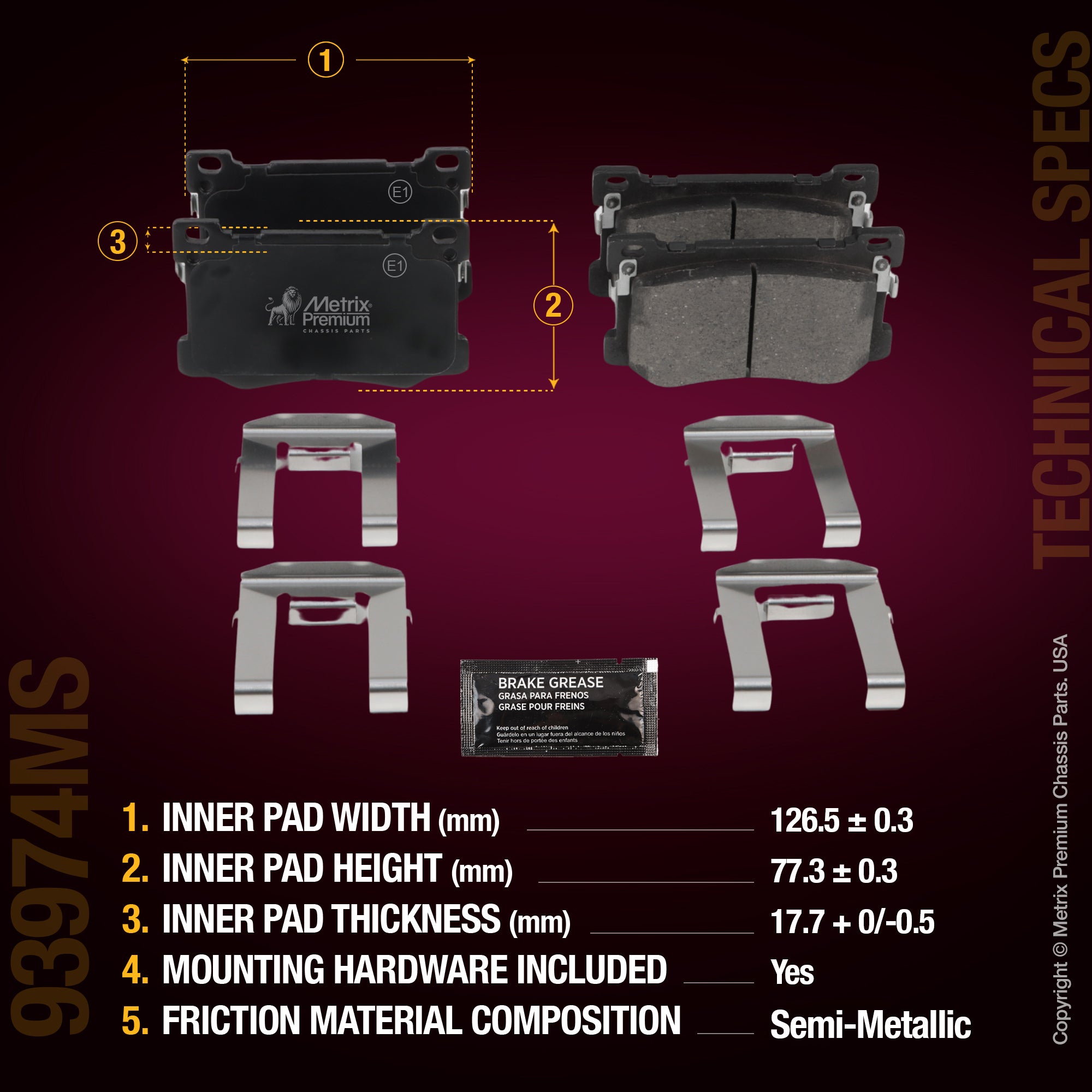 Metrix Premium Chassis Parts Front Disc Brake Pad Set 93974MS aftermarket car parts