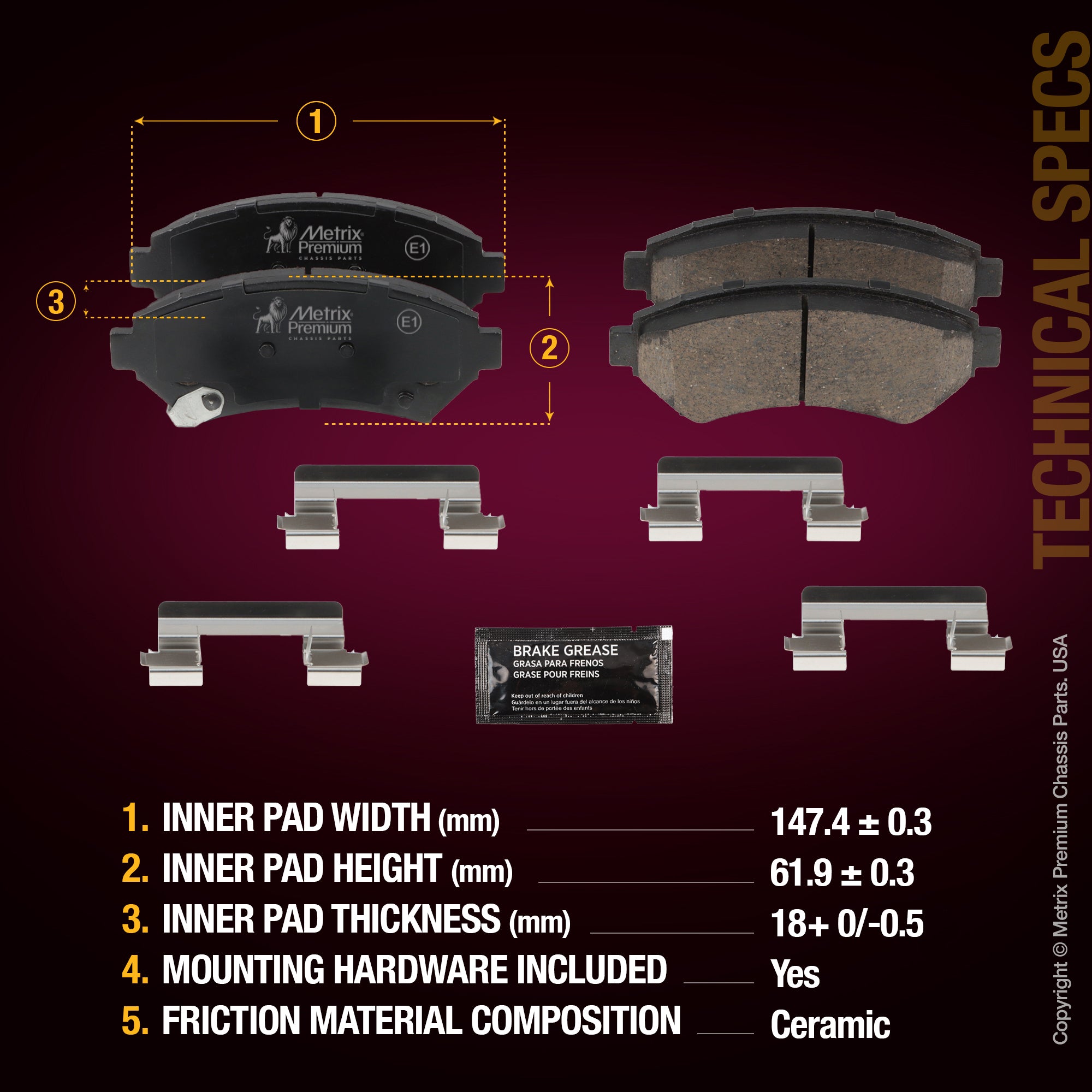 Metrix Premium Front Disc Brake Pad Set 93975MC suspension steering brake parts