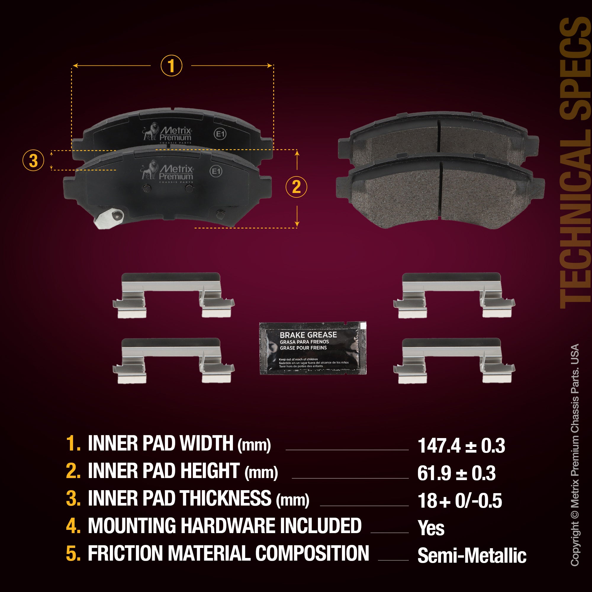 Metrix Premium Front Disc Brake Pad Set 93975MS suspension steering brake parts