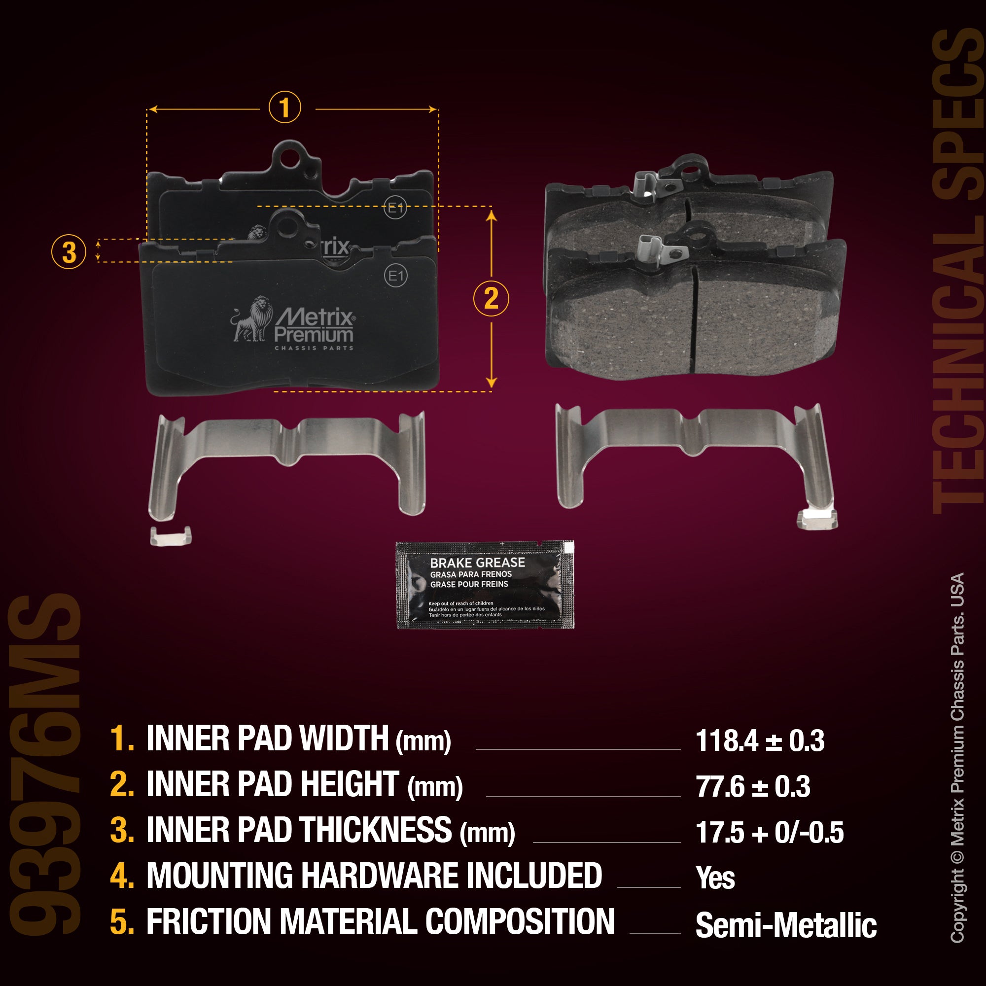 Metrix Premium Chassis Parts Front Disc Brake Pad Set 93976MS aftermarket car parts