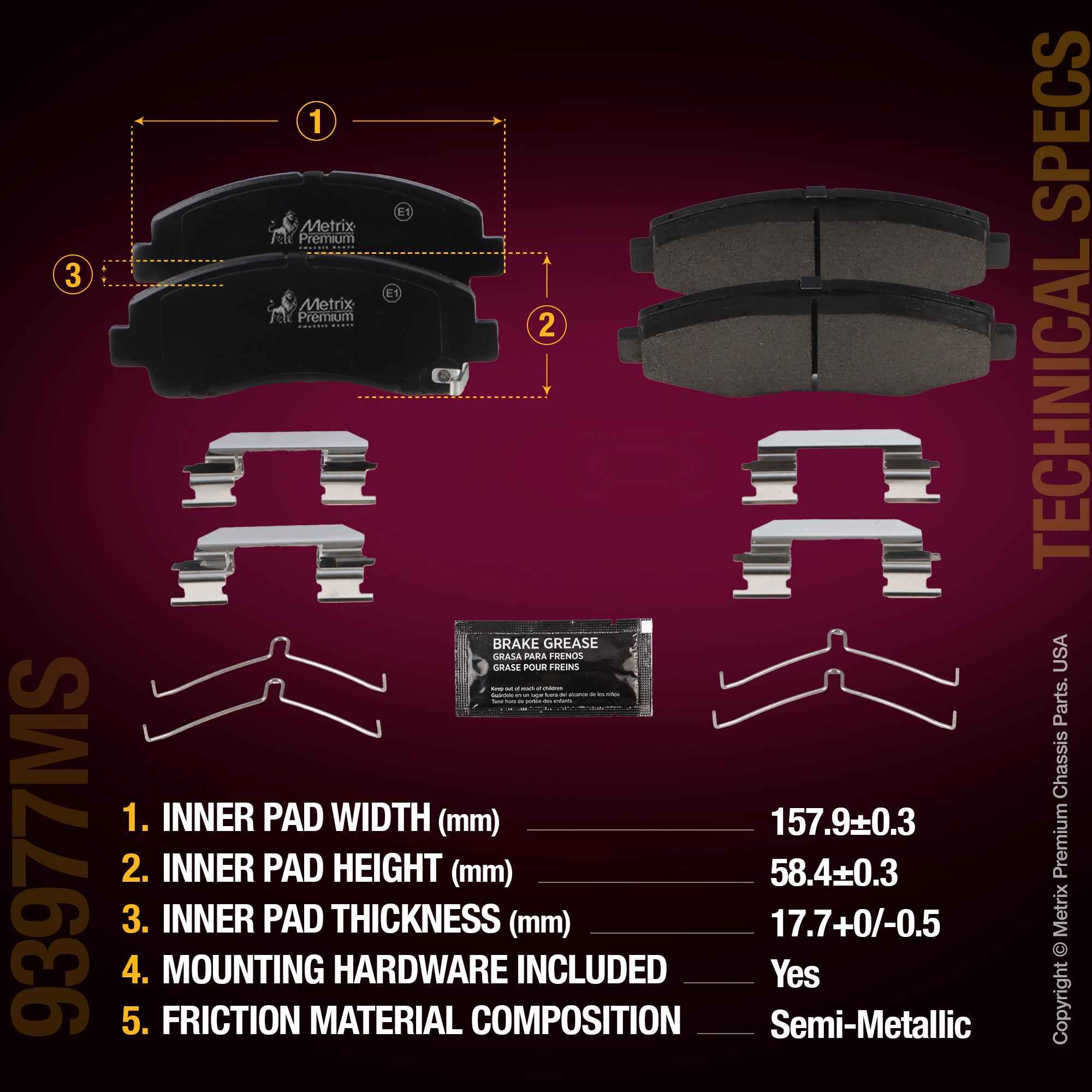 Metrix Premium Chassis Parts Front Disc Brake Pad Set 93977MS aftermarket car parts