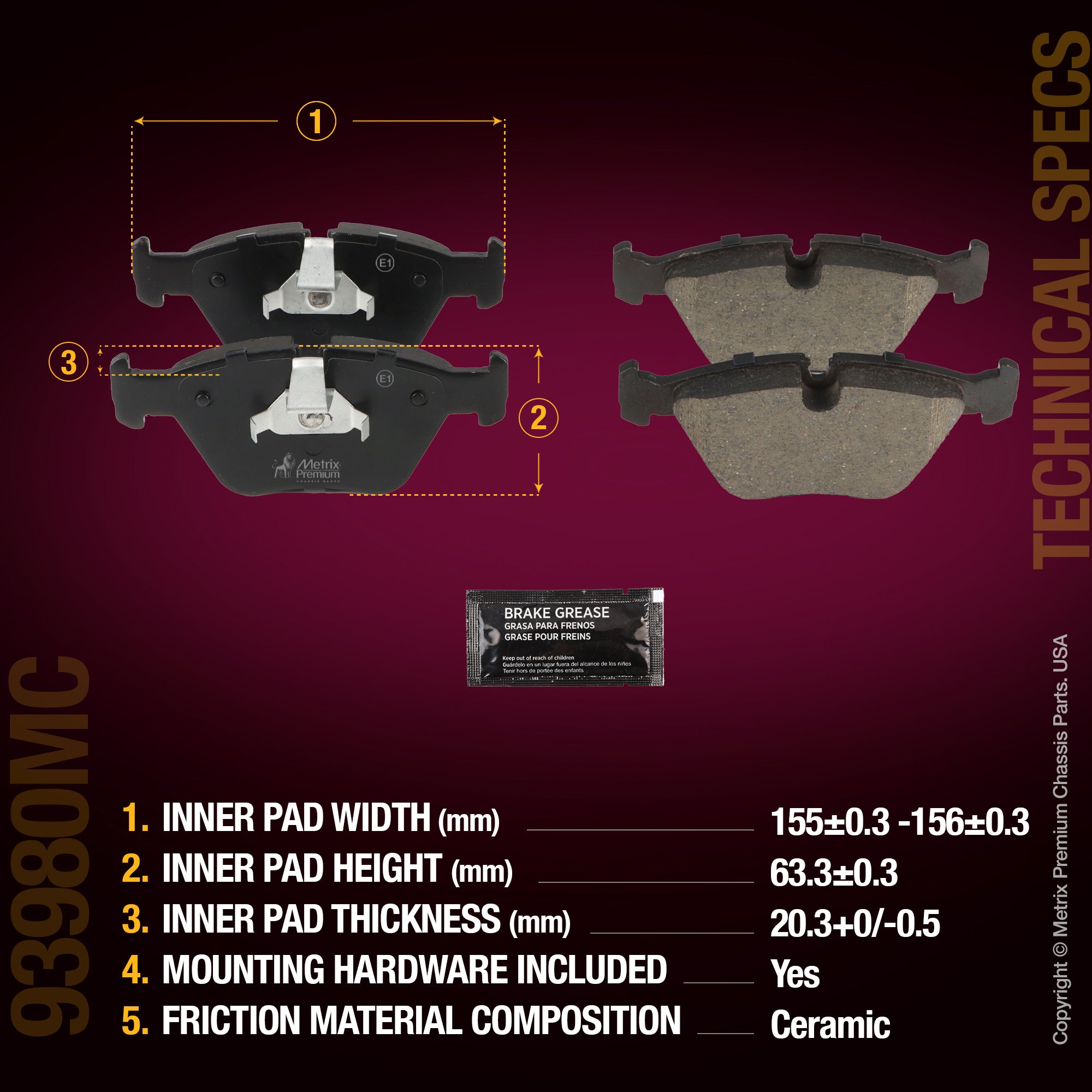 Metrix Premium Chassis Parts Front Disc Brake Pad Set 93980MC aftermarket car parts