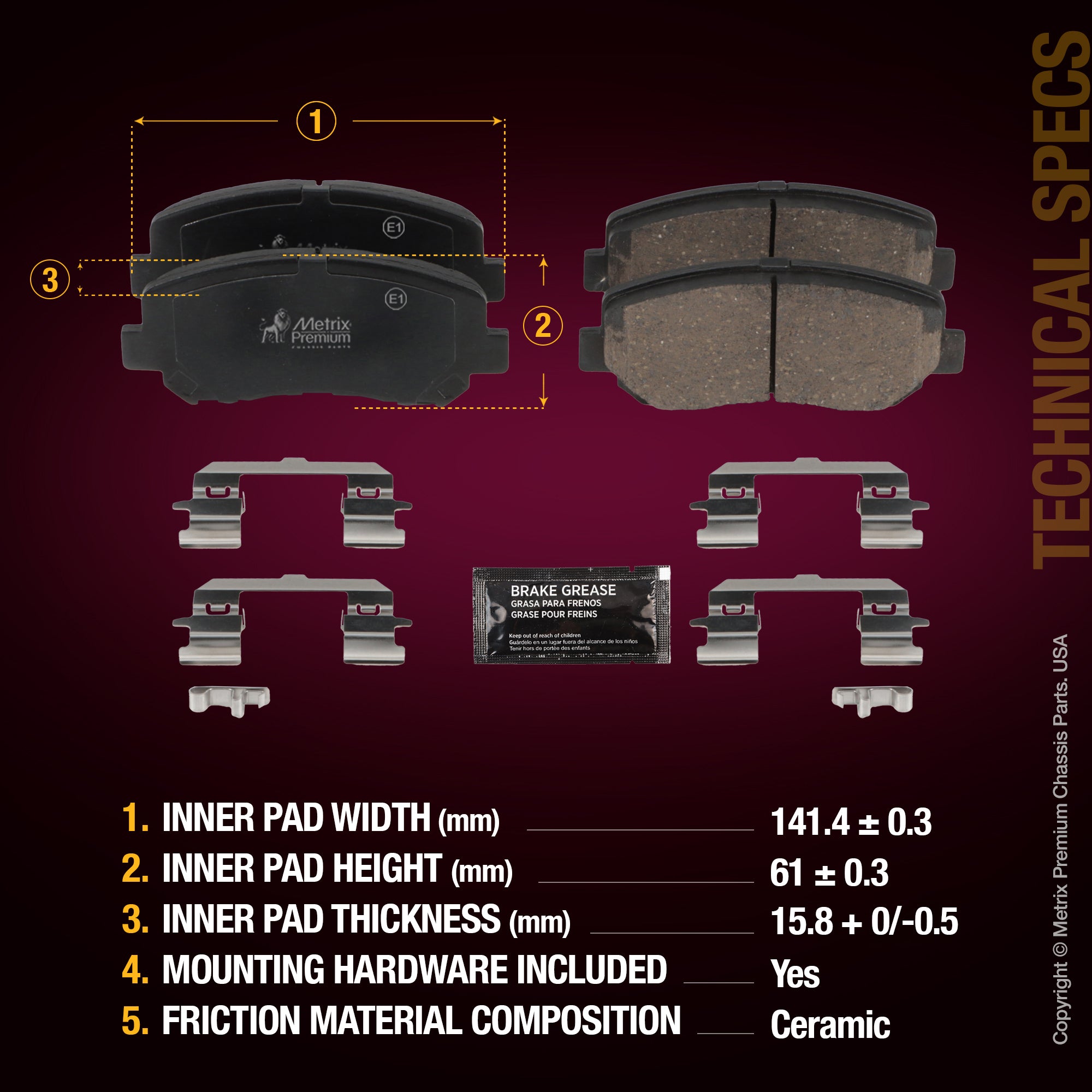 Metrix Premium Front Disc Brake Pad Set 93986MC aftermarket car parts