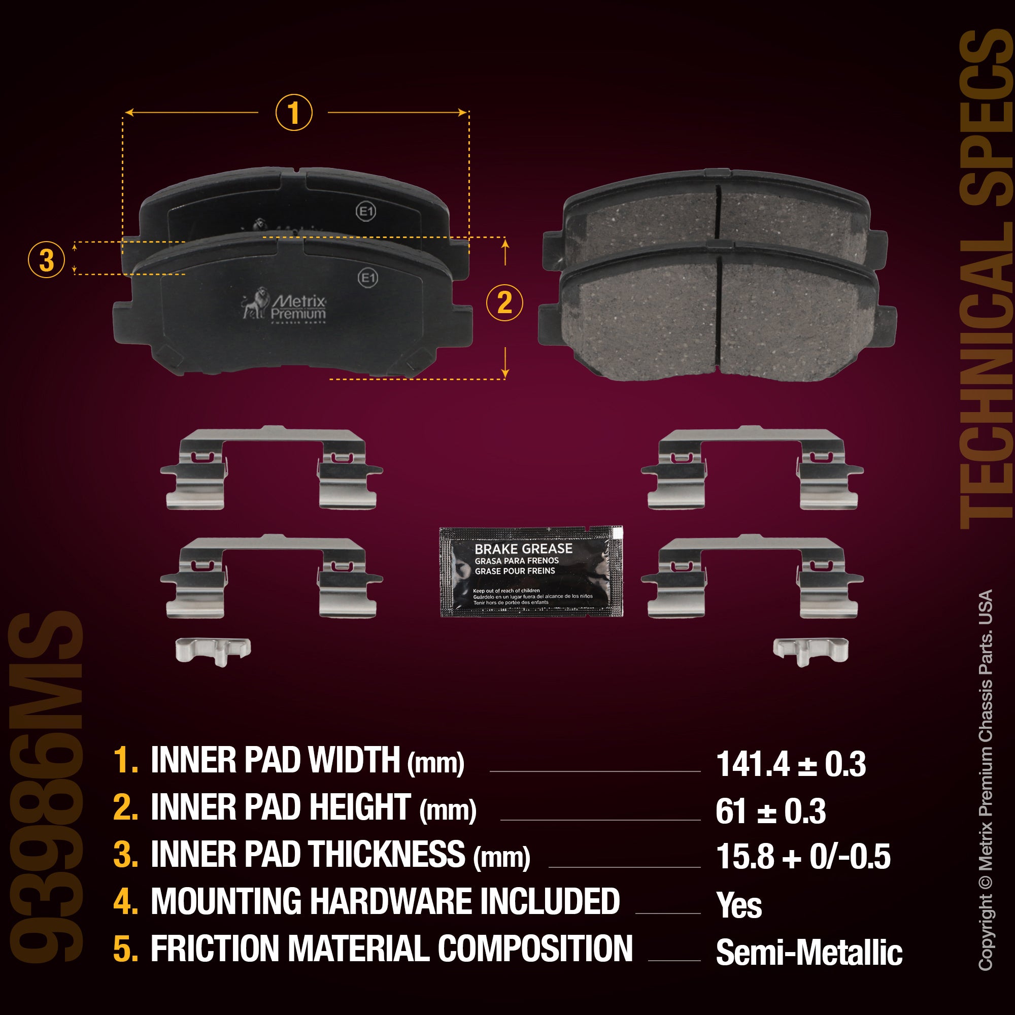 Metrix Premium Chassis Parts Front Disc Brake Pad Set 93986MS aftermarket car parts