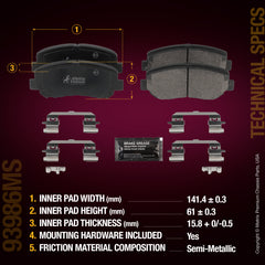 Metrix Premium Chassis Parts Front Disc Brake Pad Set 93986MS aftermarket car parts