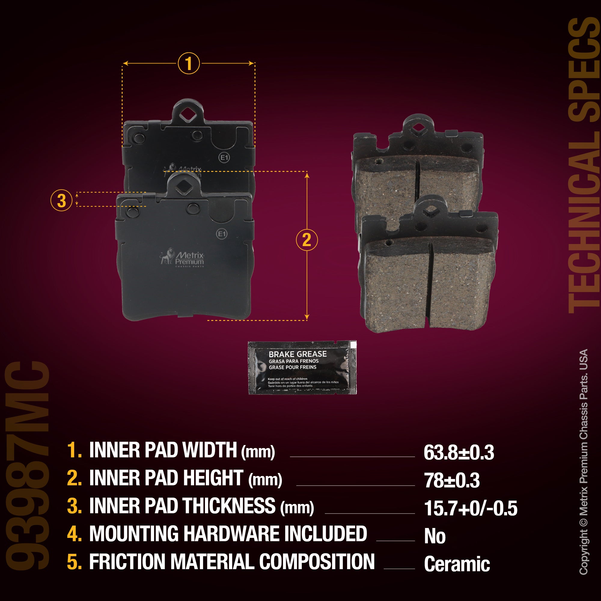 Metrix Premium Chassis Parts Rear Disc Brake Pad Set 93987MC aftermarket car parts