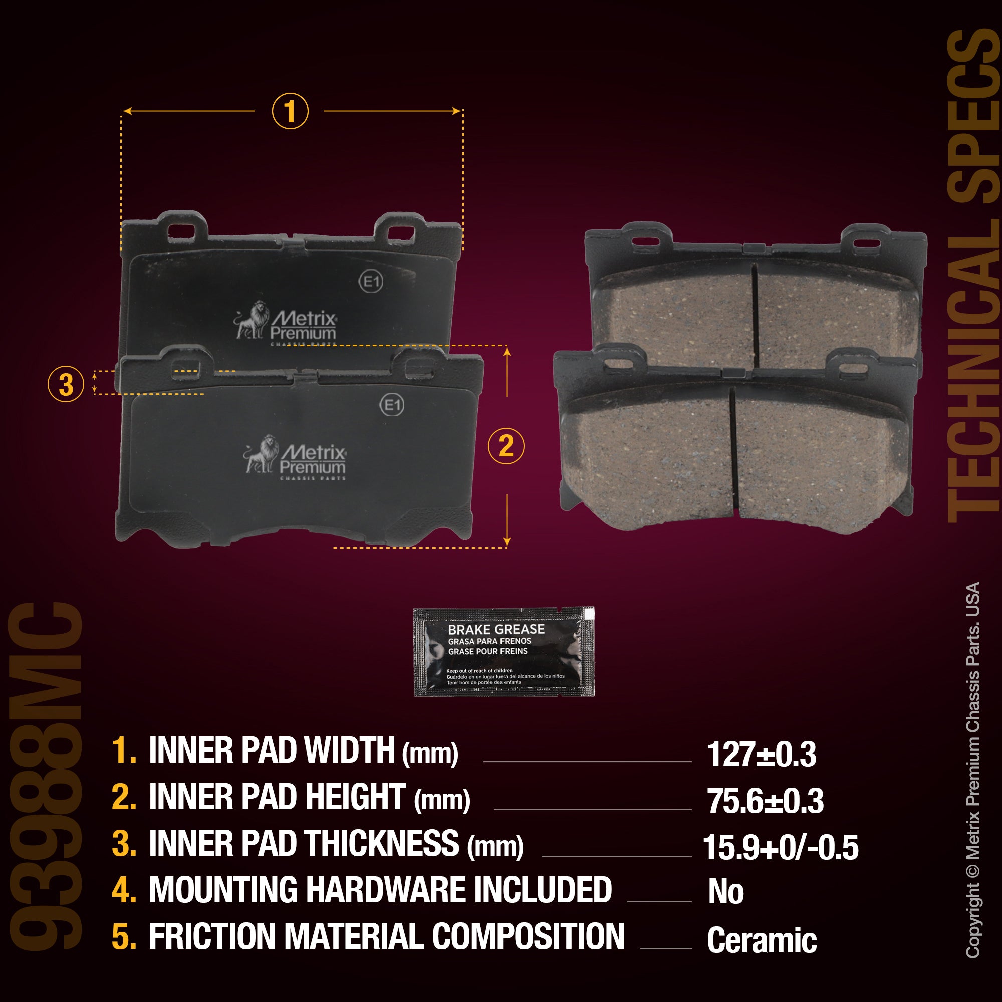 Metrix Premium Front Disc Brake Pad Set 93988MC aftermarket car parts