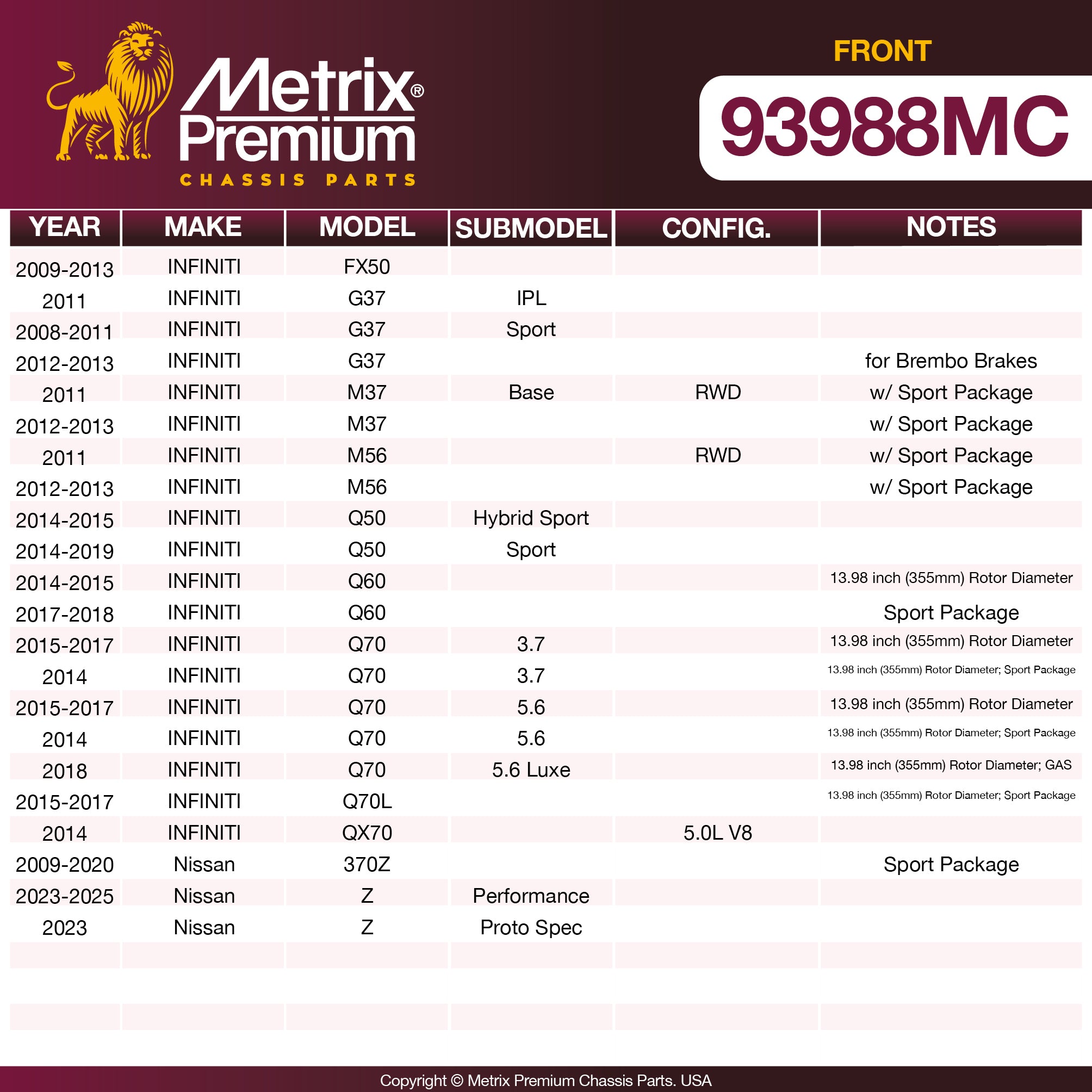 Metrix Premium Front Disc Brake Pad Set 93988MC OEM fit spare parts
