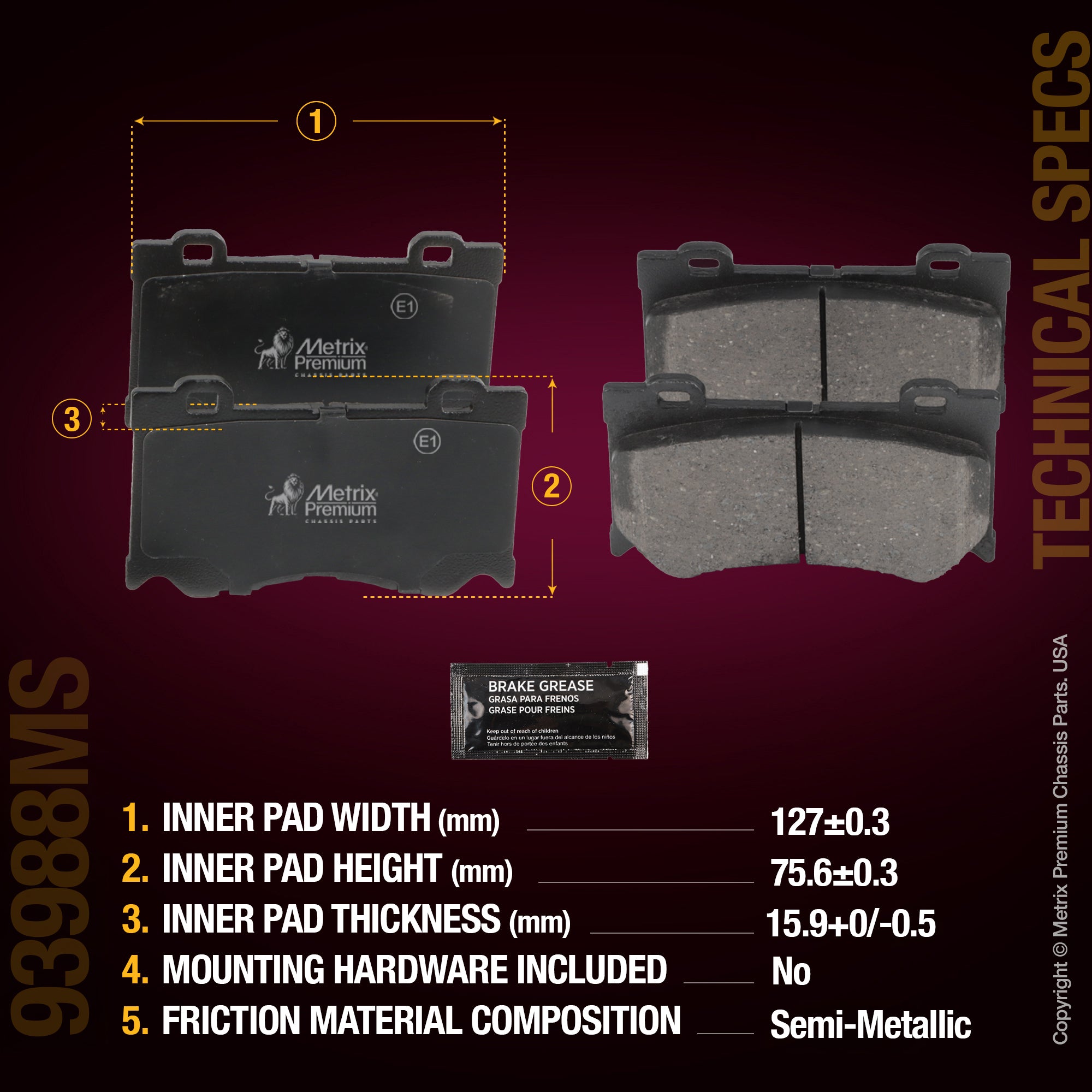 Metrix Premium Chassis Parts Front Disc Brake Pad Set 93988MS aftermarket car parts