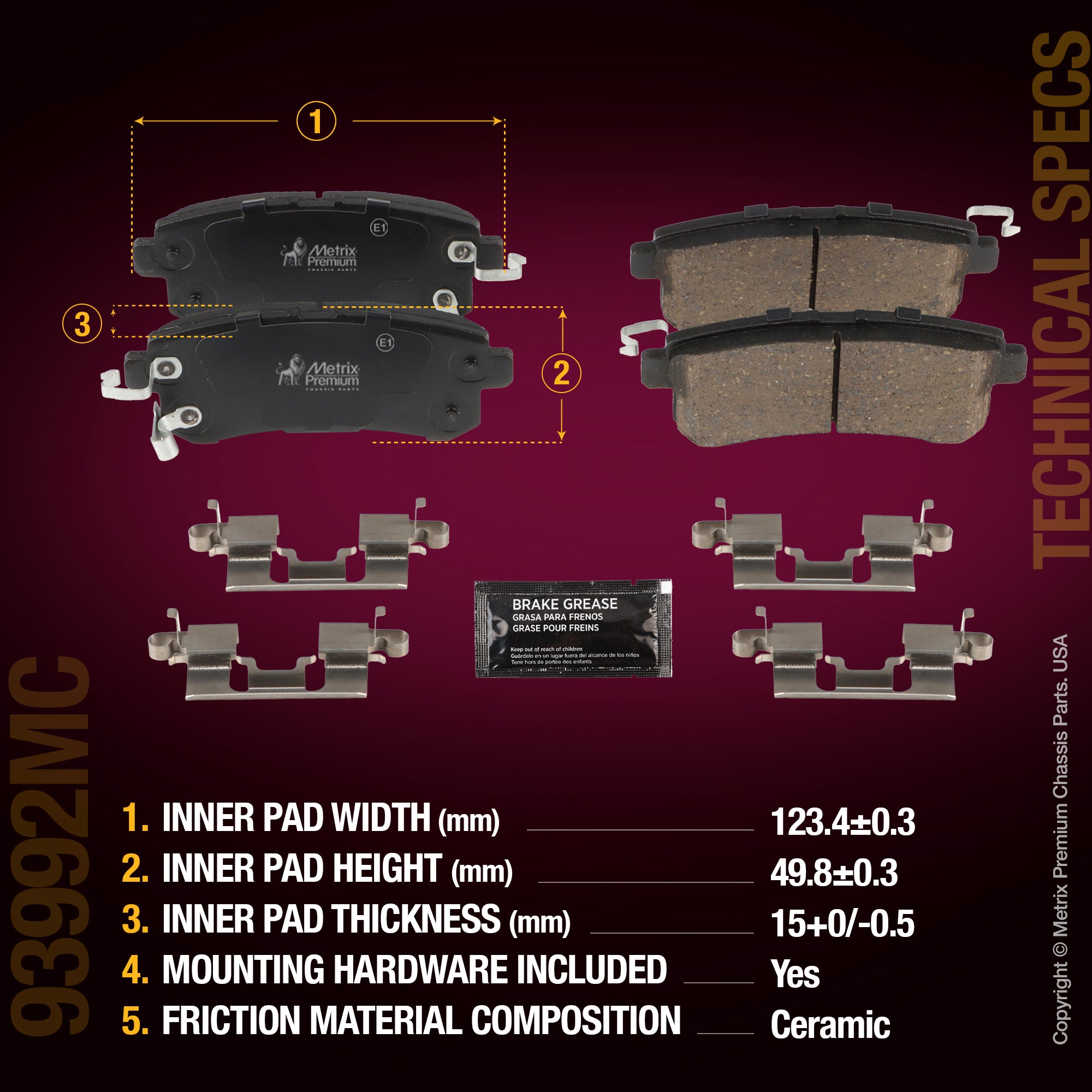 Metrix Premium Chassis Parts Rear Disc Brake Pad Set 93992MC aftermarket car parts