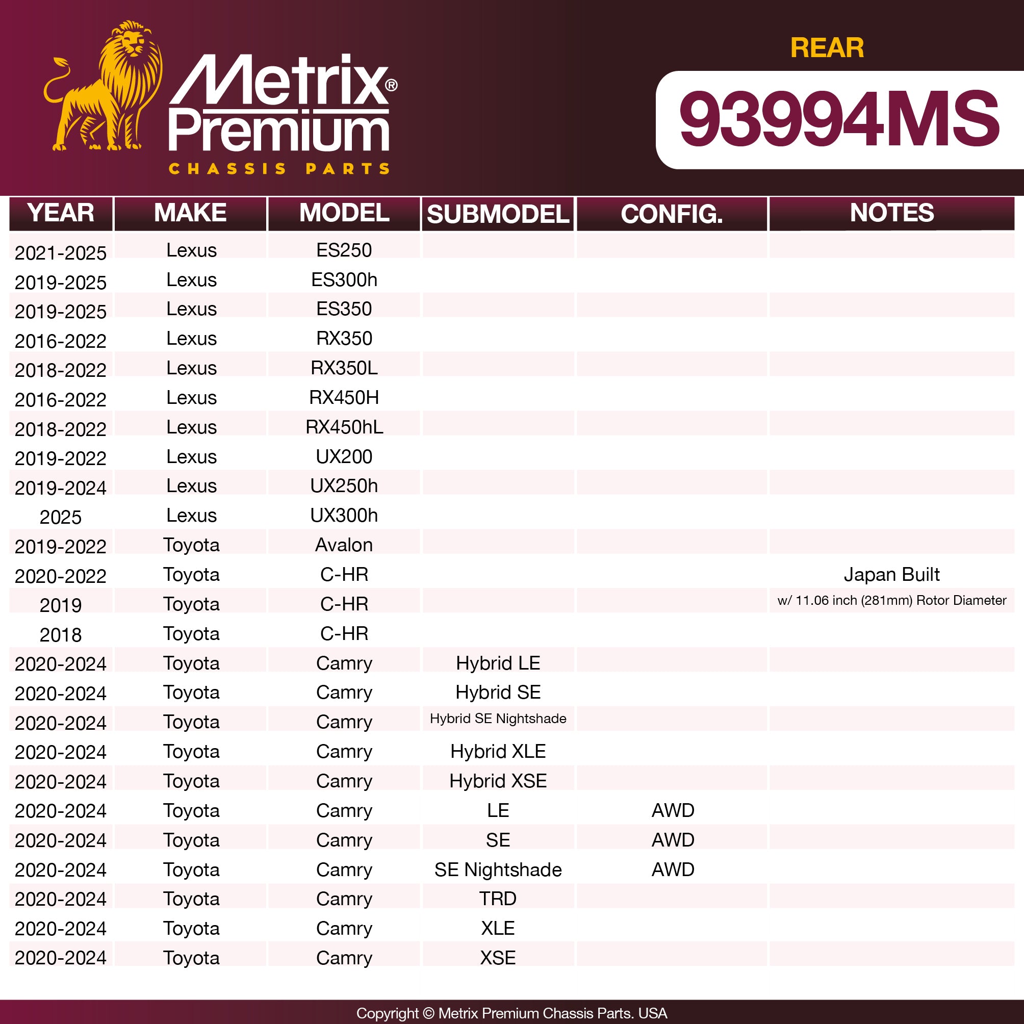 Metrix Premium Chassis Parts  suspension steering brake parts